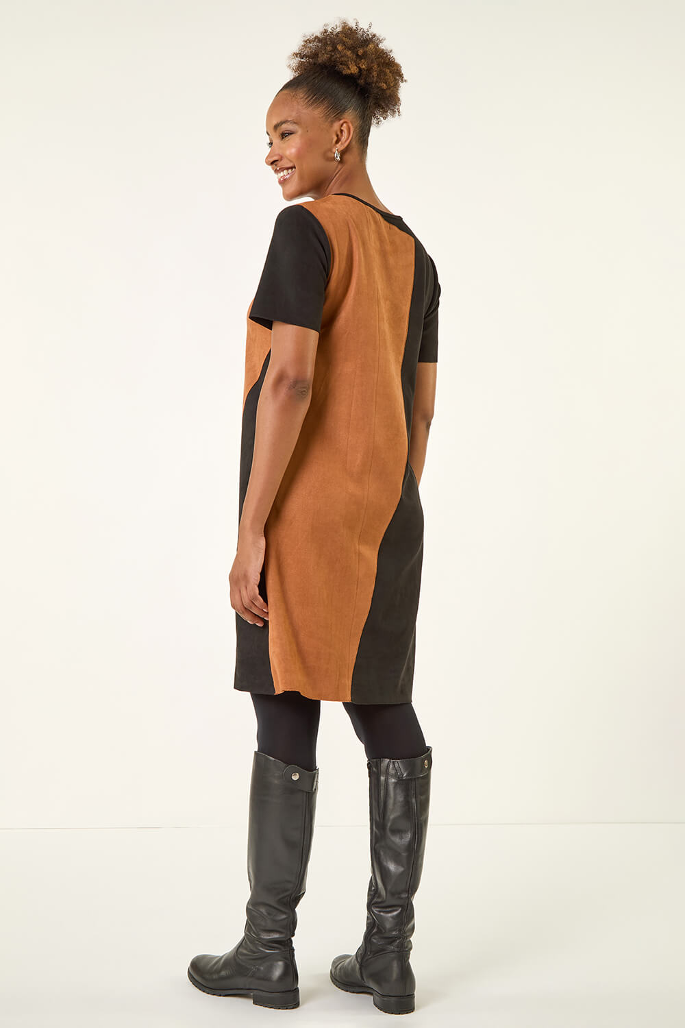 Amber Panelled Faux Suede Shift Stretch Dress, Image 4 of 5