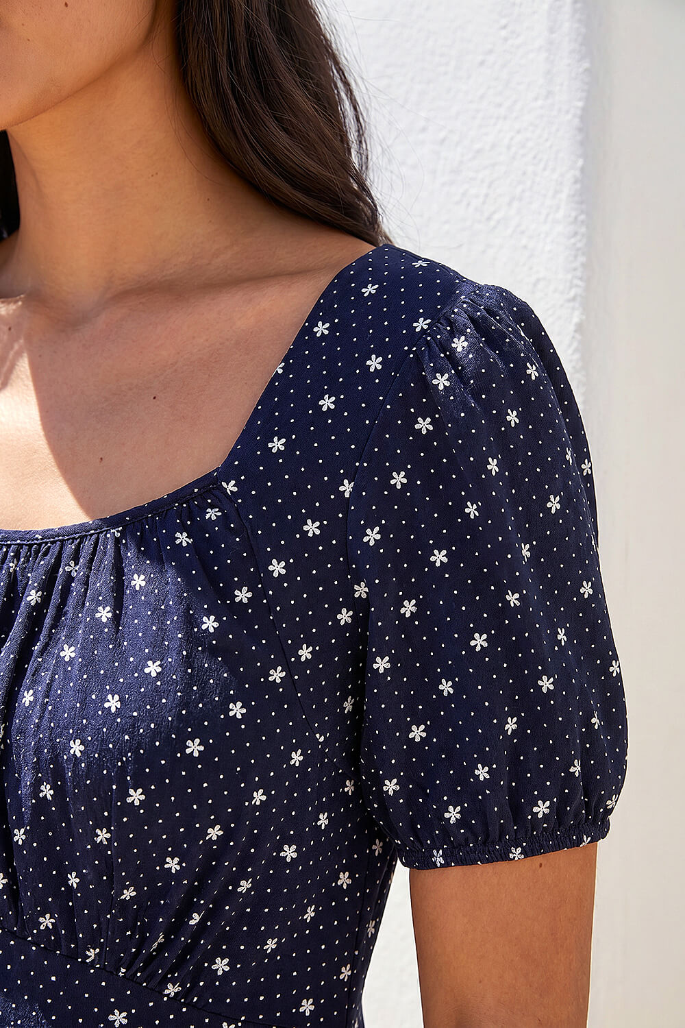 Navy Petite Floral Polka Dot Stretch Dress, Image 5 of 4
