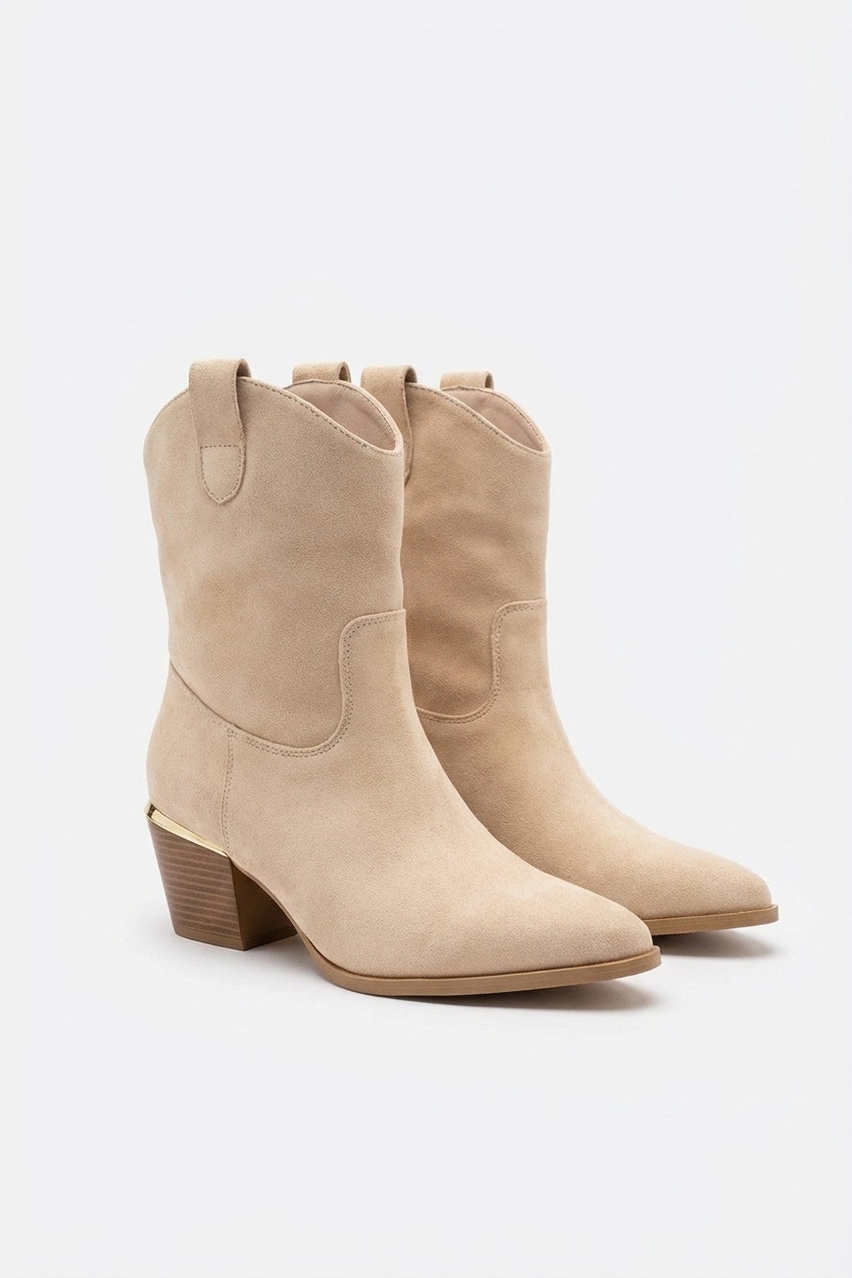 Cream Jessie Womens Suede Western Ankle Boots