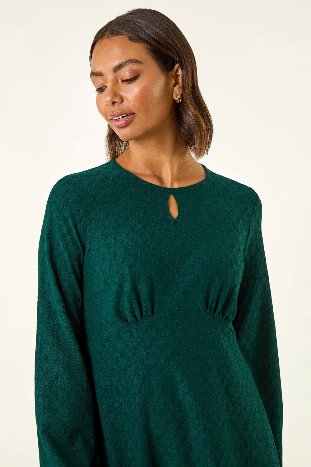 Teal Textured Spot Keyhole Dress, Image 5 of 5
