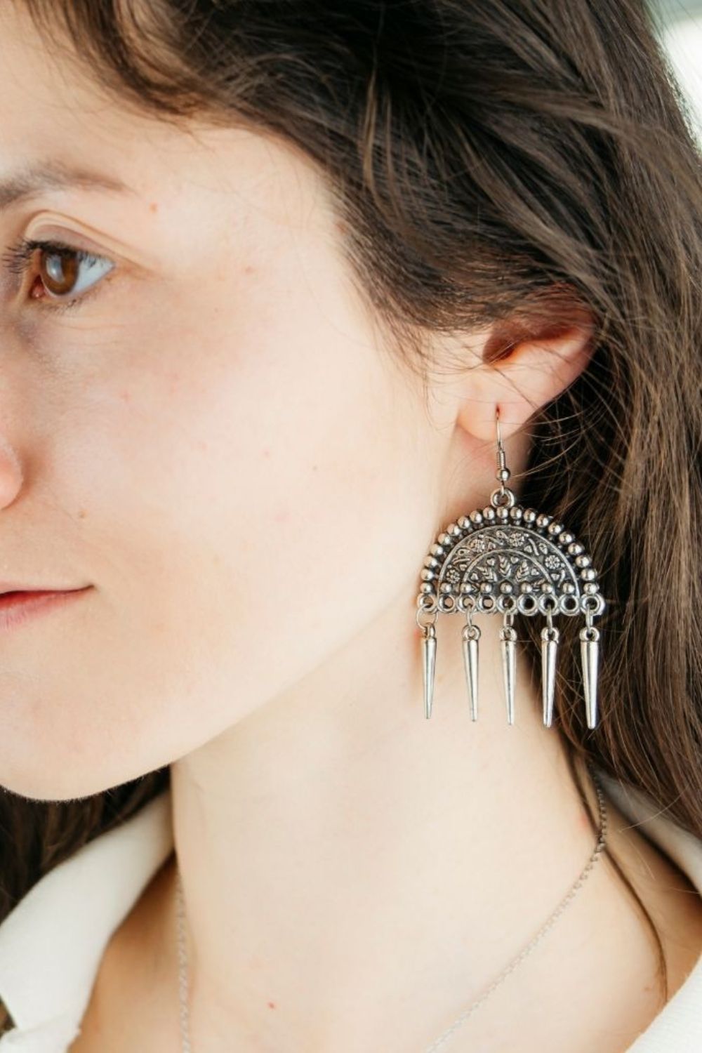 Silver Semicircular Oxidized Tribal Jhumka Earrings - Gold, Image 2 of 2
