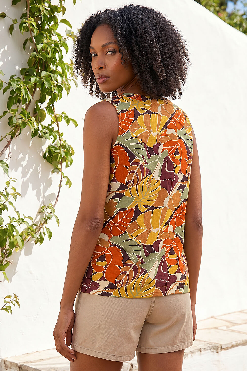 ORANGE Leaf Print V-Neck Blouse, Image 4 of 4