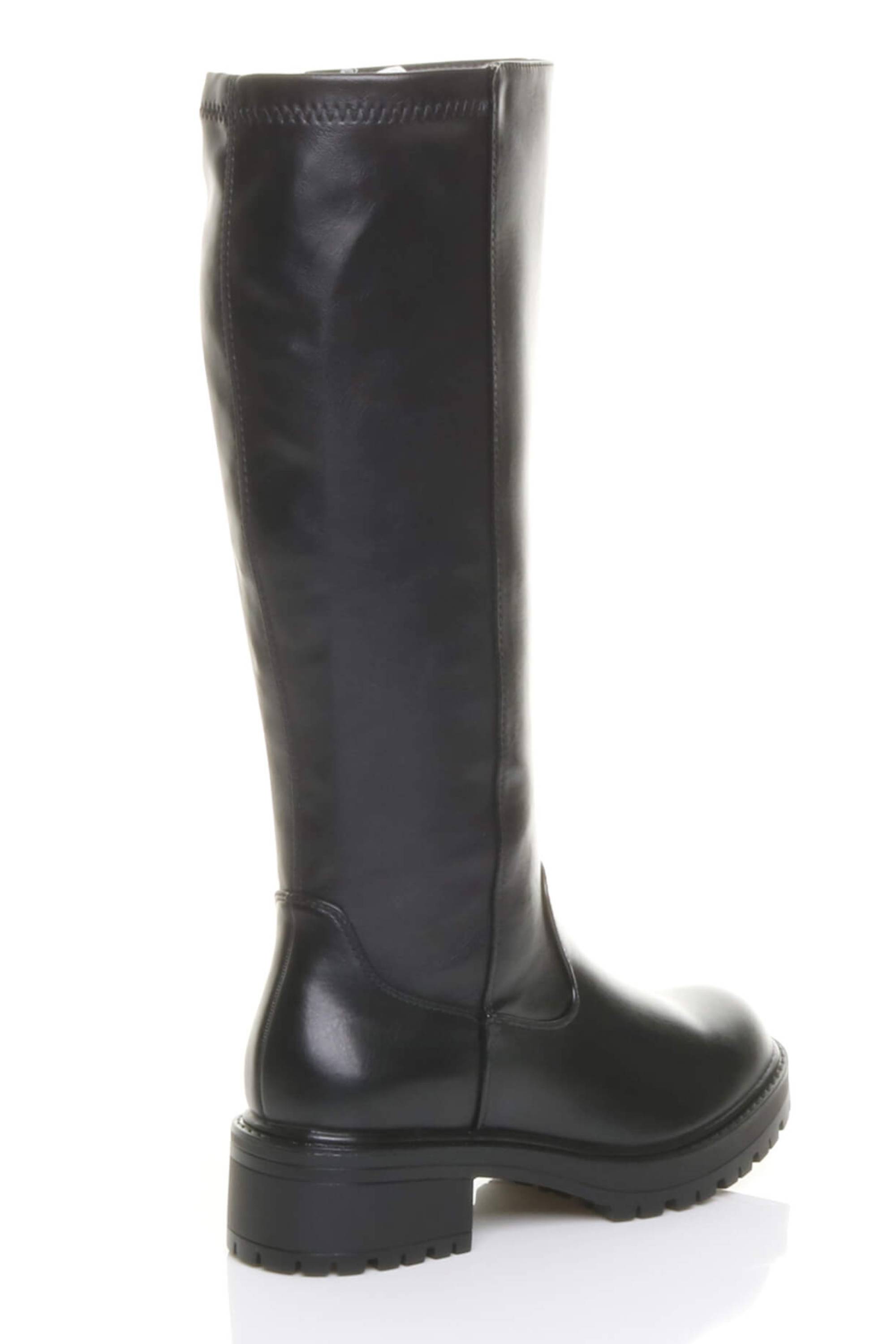 Black AJVANI Black Chunky Sole Zip Stretchy Elastic Riding Calf Boots, Image 4 of 4