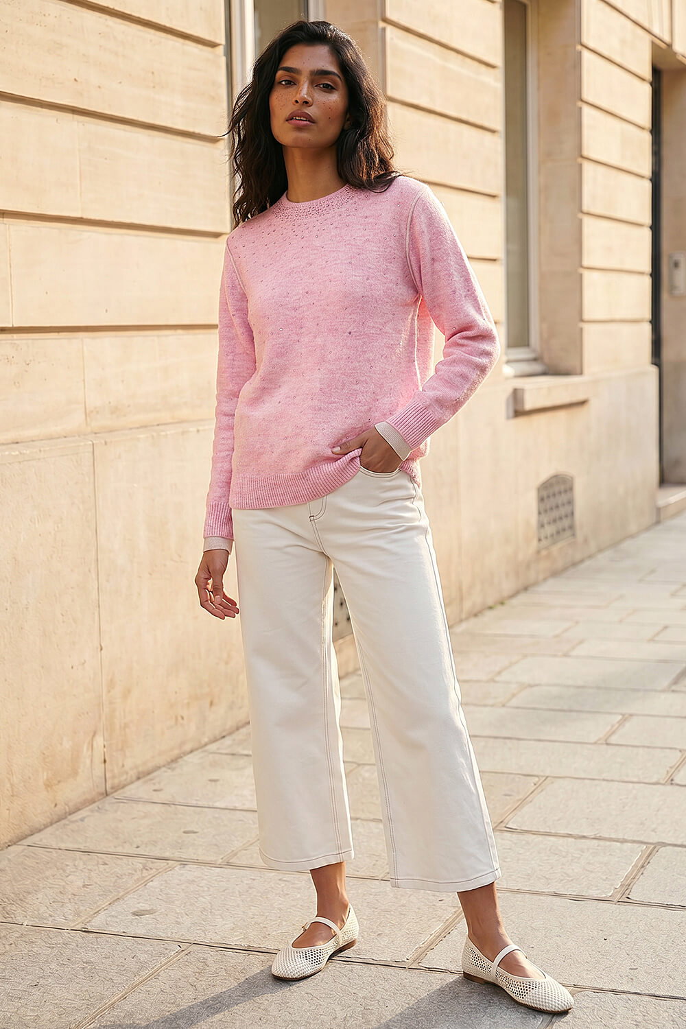 Light Pink Embellished Knit Jumper, Image 3 of 4