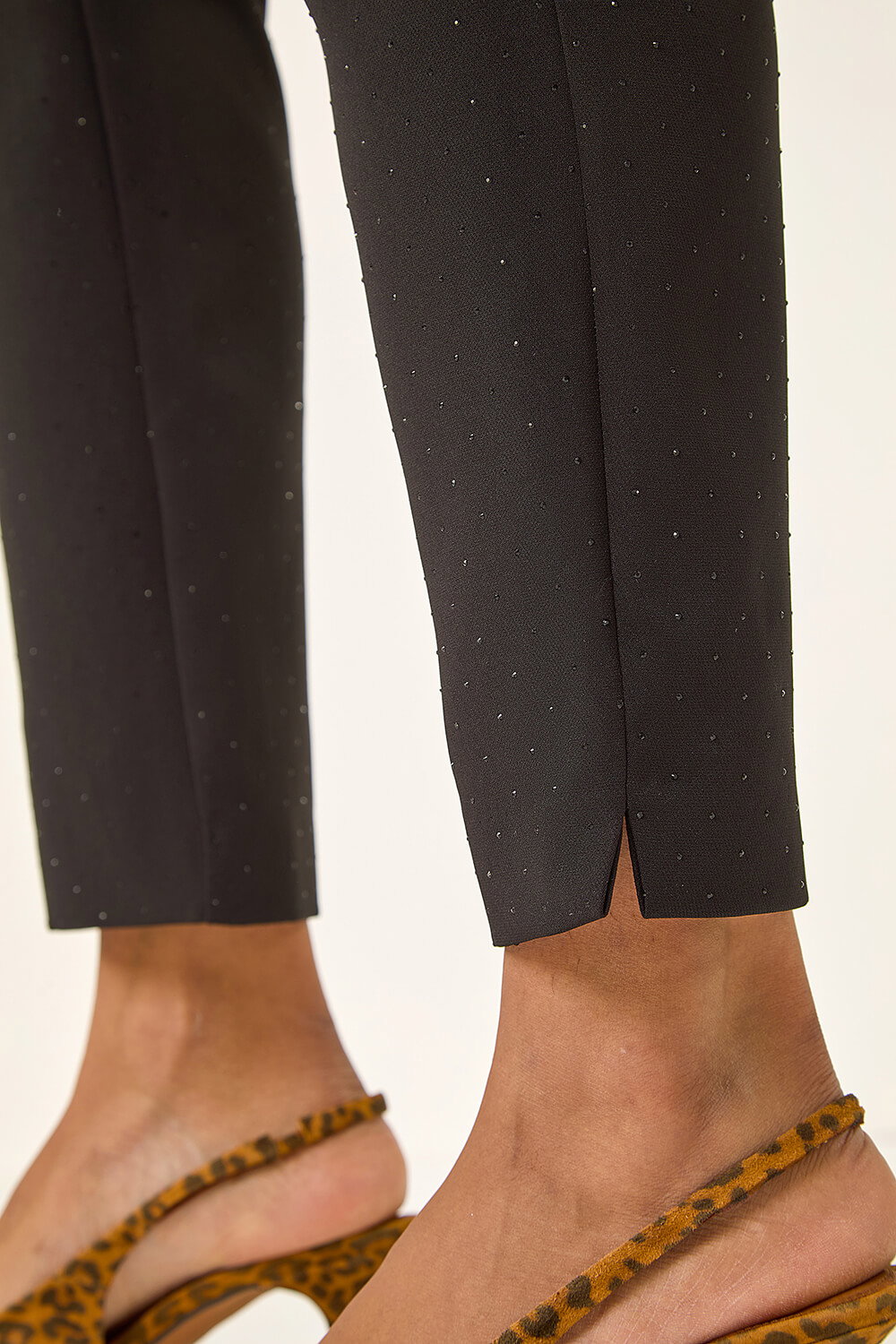 Black Diamante Stretch Trousers, Image 6 of 5