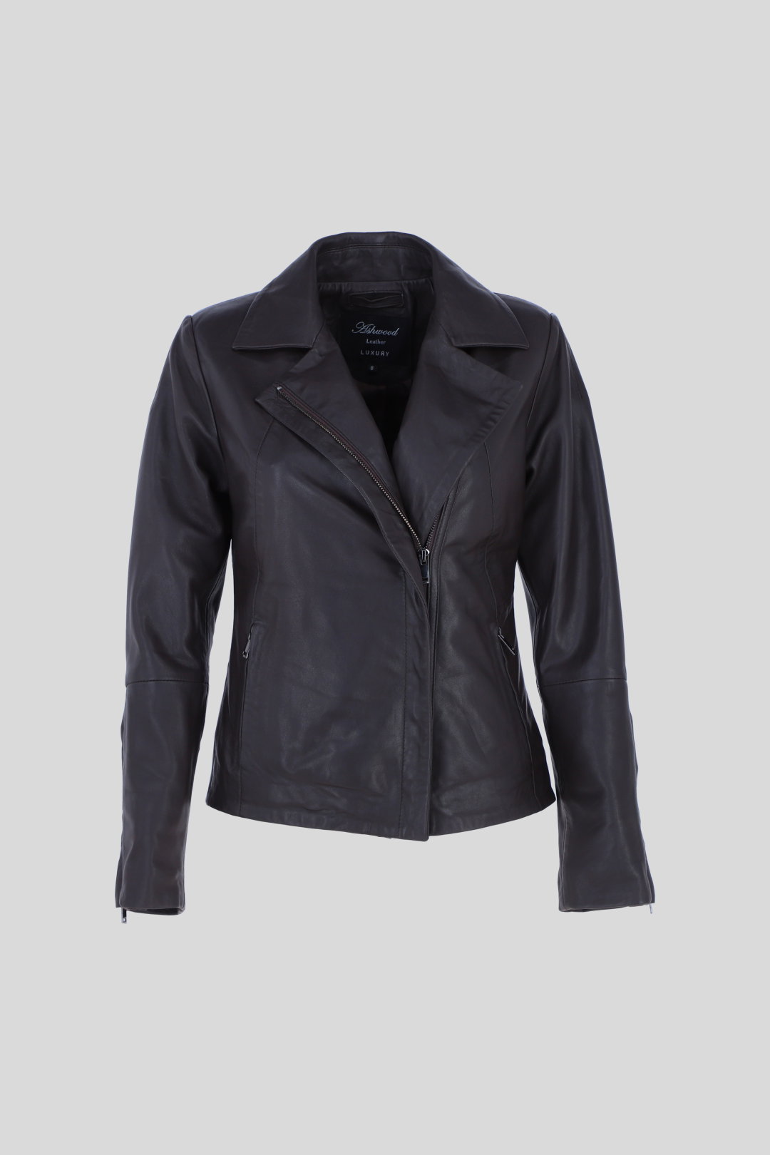 Dark Brown Real Leather Biker Jacket with Hidden Zips, Image 2 of 5