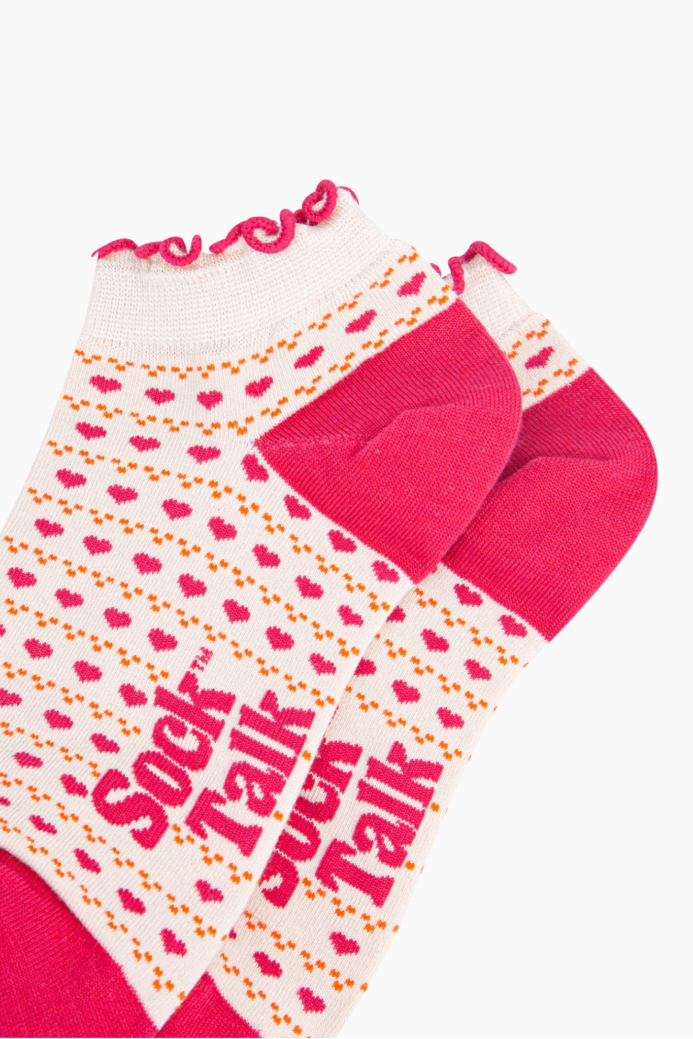 Cream Love Heart Striped Bamboo Trainer Socks in Pink, Image 2 of 4