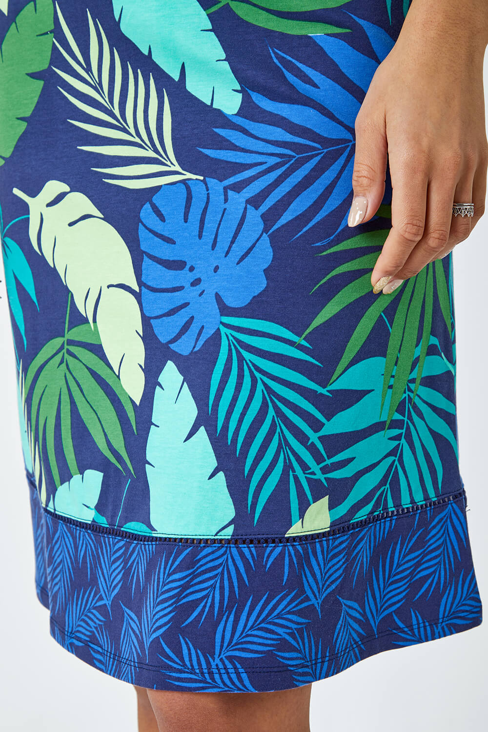 Green Elastic Waist Palm Leaf Border A Line Skirt, Image 6 of 5