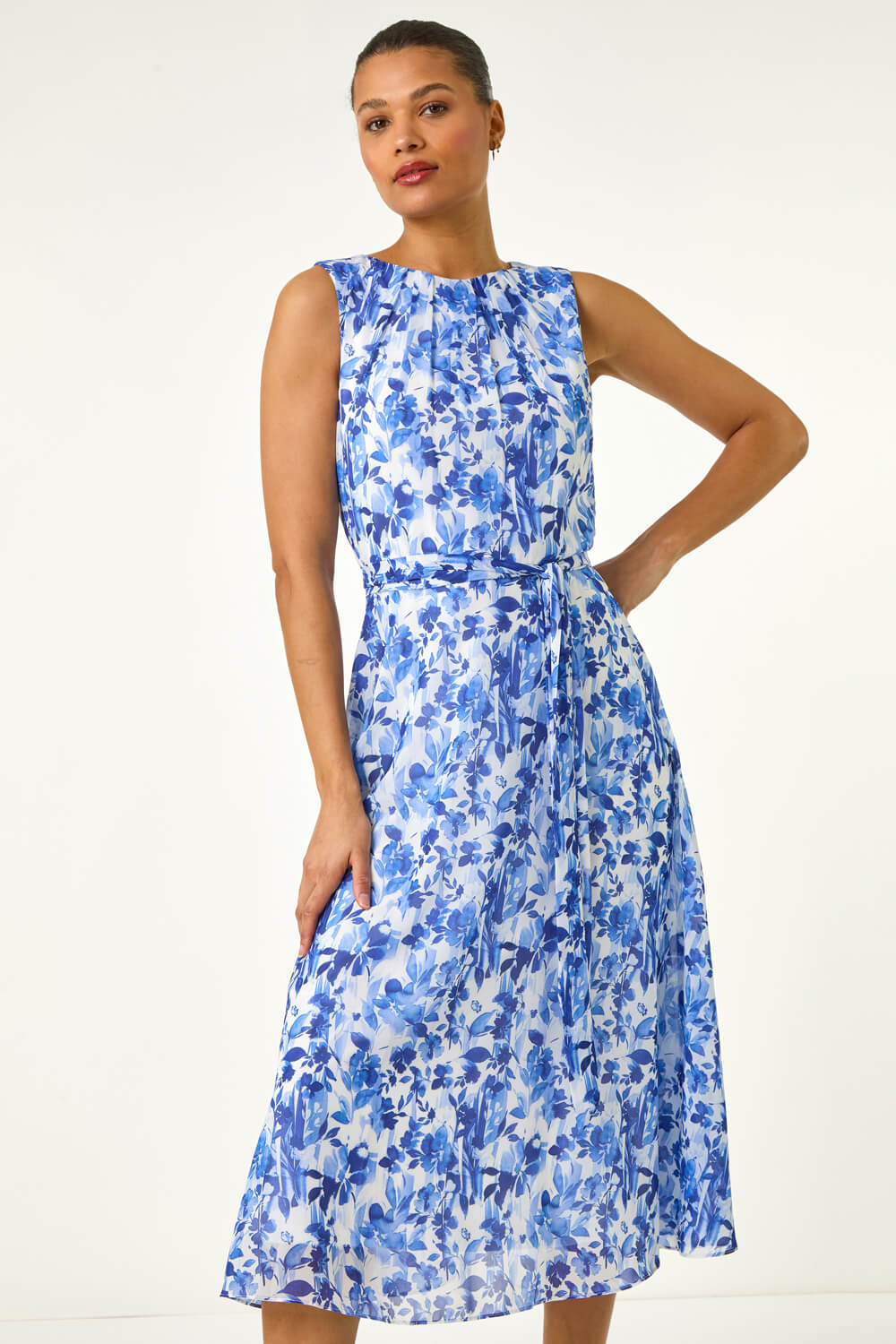 Floral Pleated Neck Dress