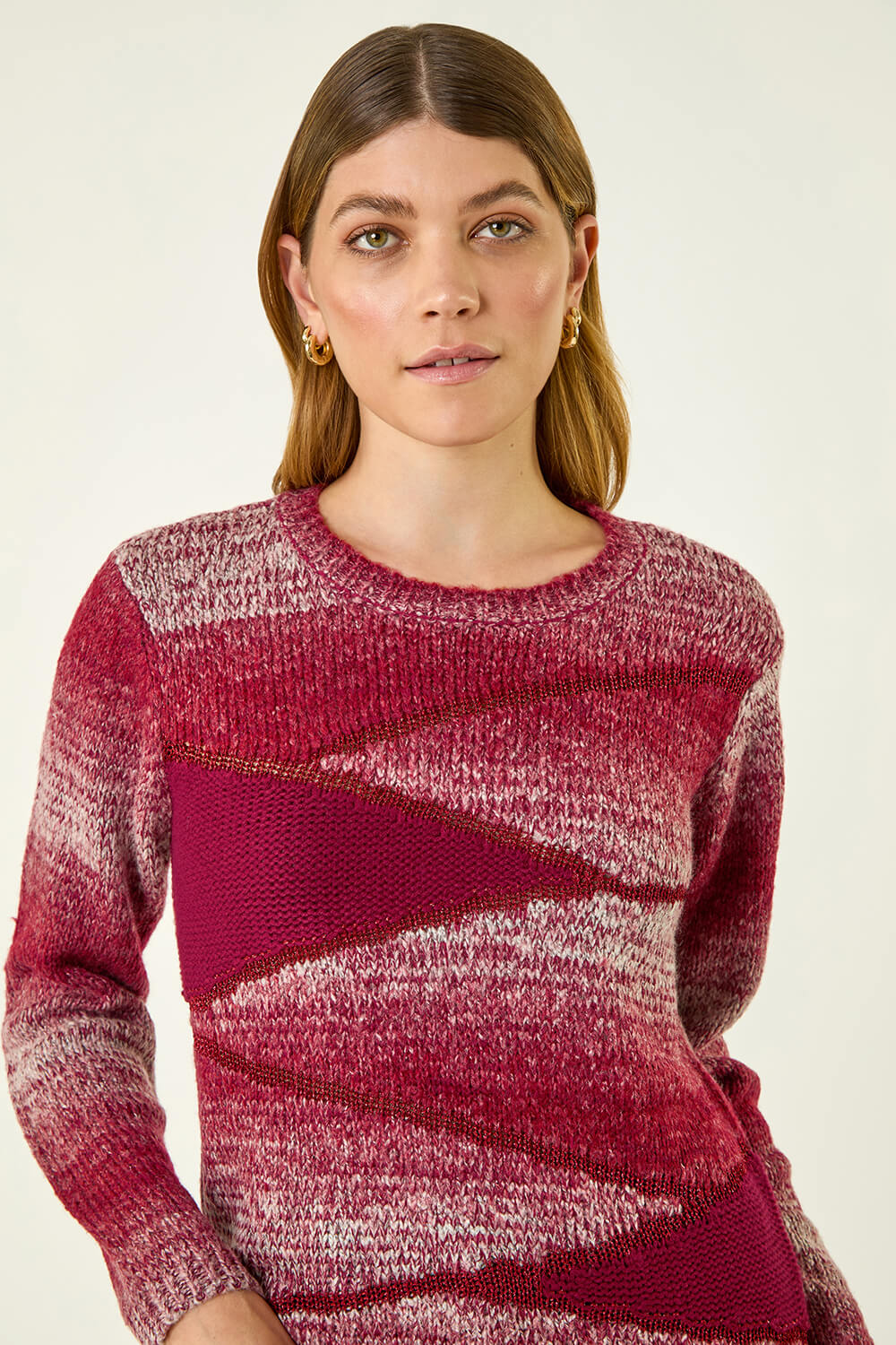 Red Colour Block Knit Jumper, Image 5 of 5