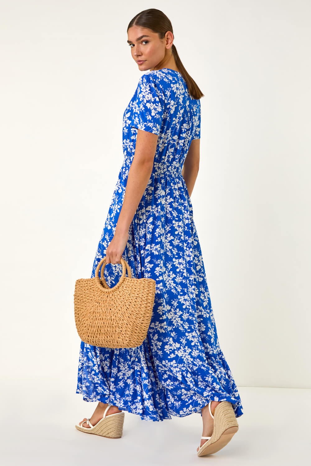 Royal Blue Floral Button Maxi Dress, Image 1 of 5