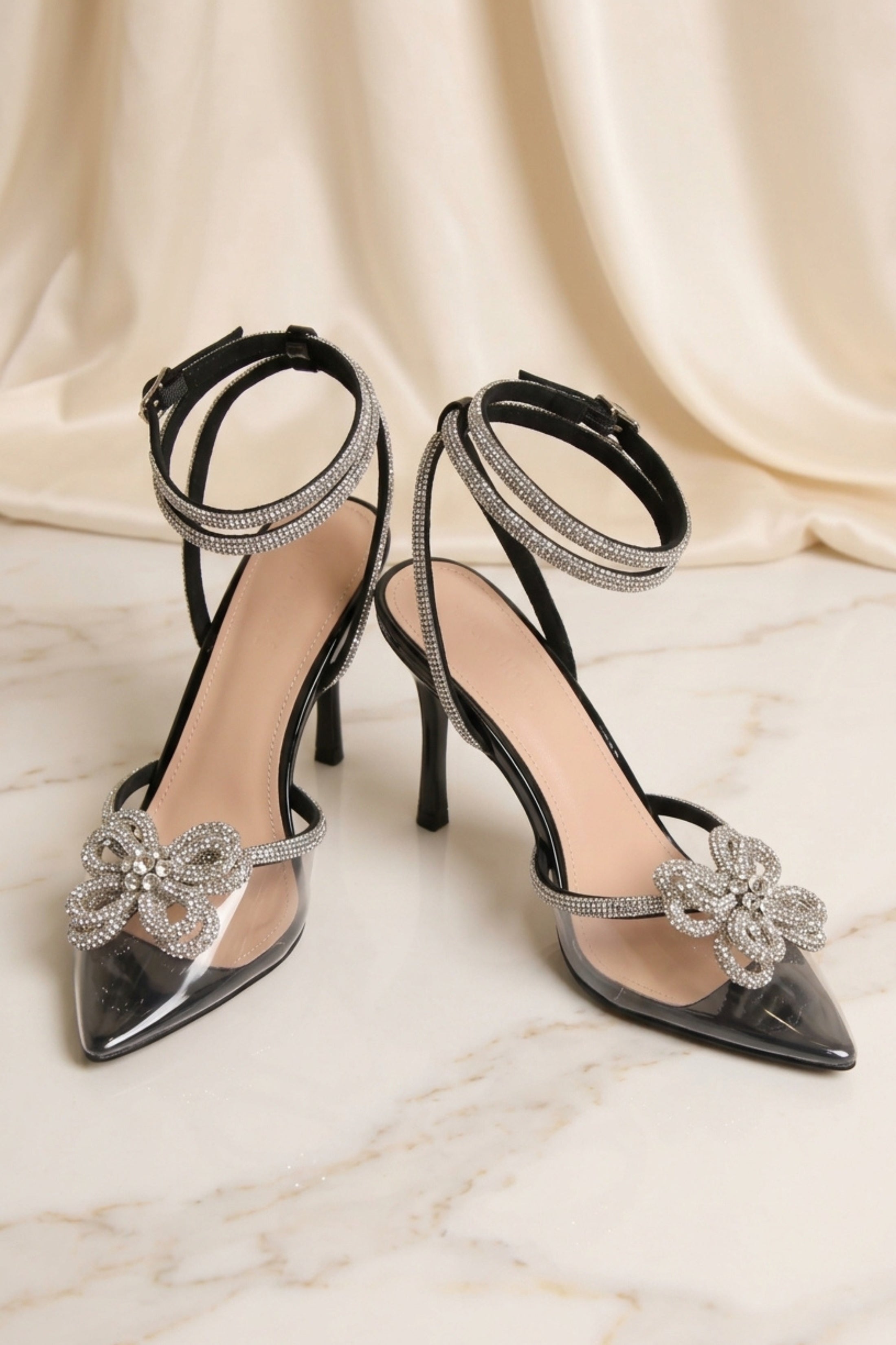 Black Diamanté Detail Perspex Strappy Sandals - Zoe, Image 1 of 2