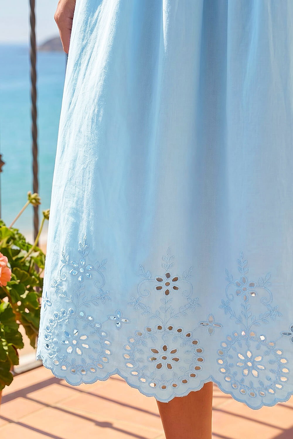 Light Blue Petite Embroidered Hem Midi Dress, Image 5 of 4