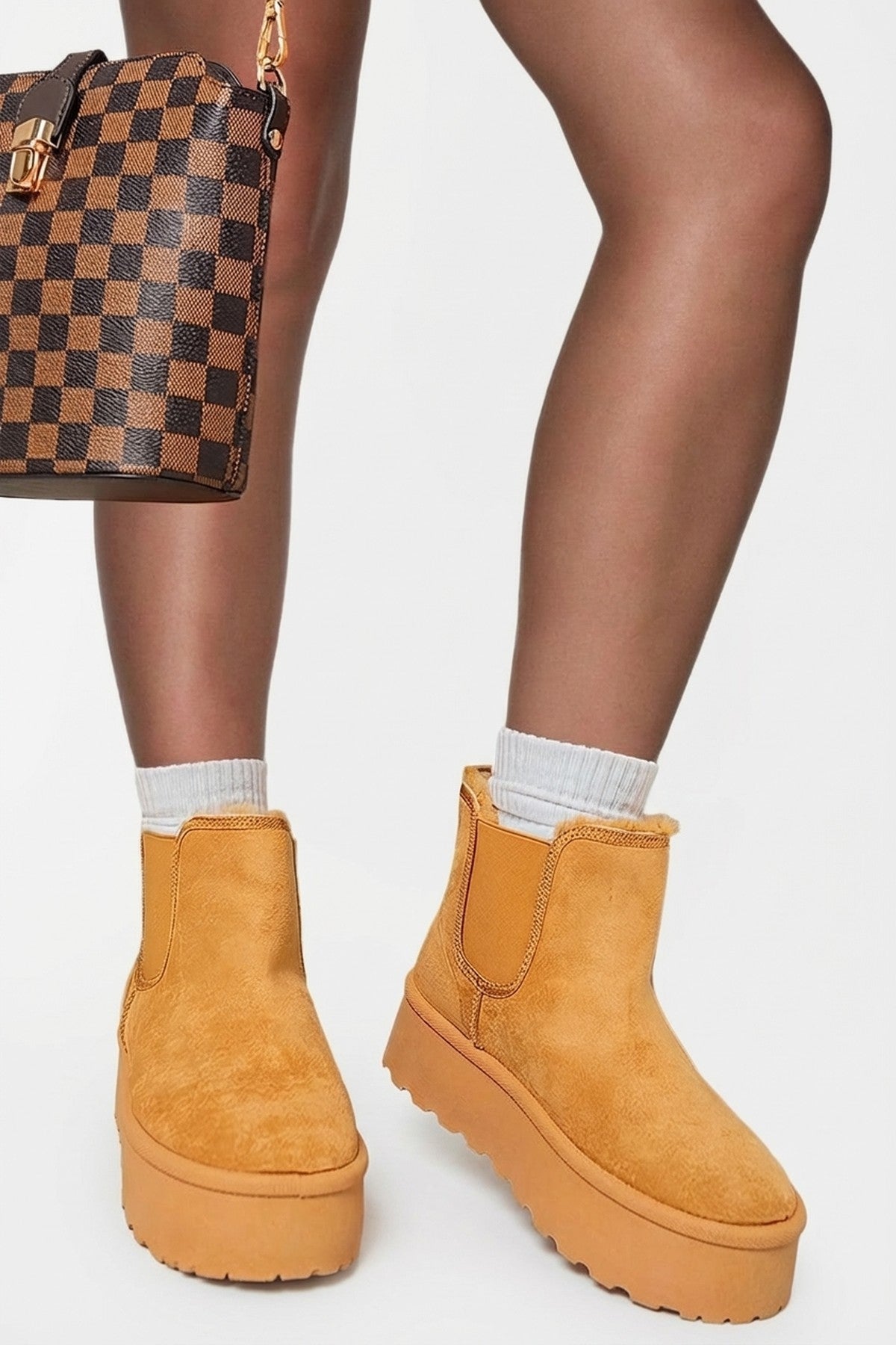 Camel iKrush Camel Edith Fluffy Platform Sole Chelsea Faux Fur Lined Ankle Boots, Image 6 of 8