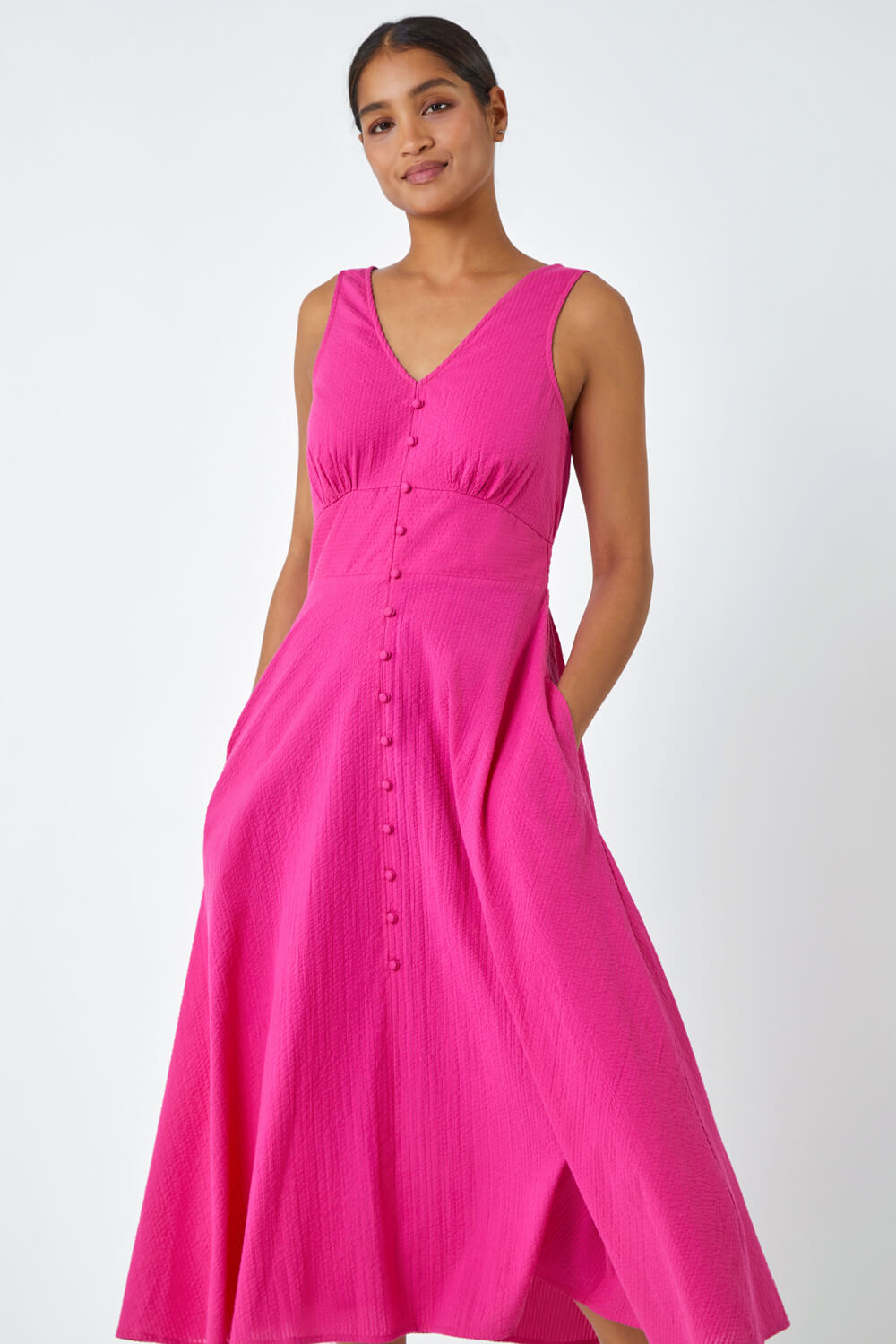 Pink Sleeveless Cotton Midi Dress, Image 5 of 5
