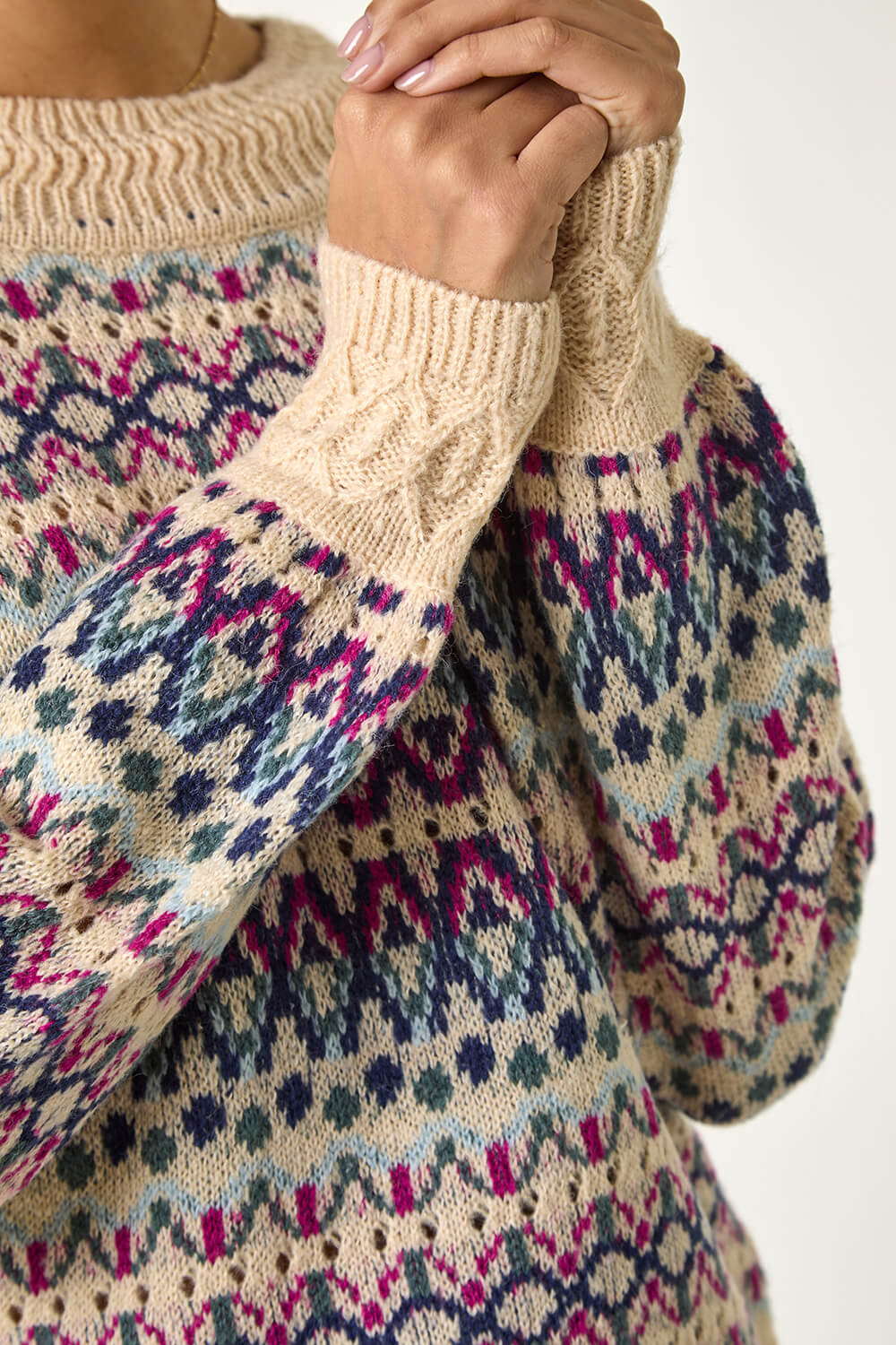 Teal Delicate Scallop Fairisle Jumper, Image 7 of 6