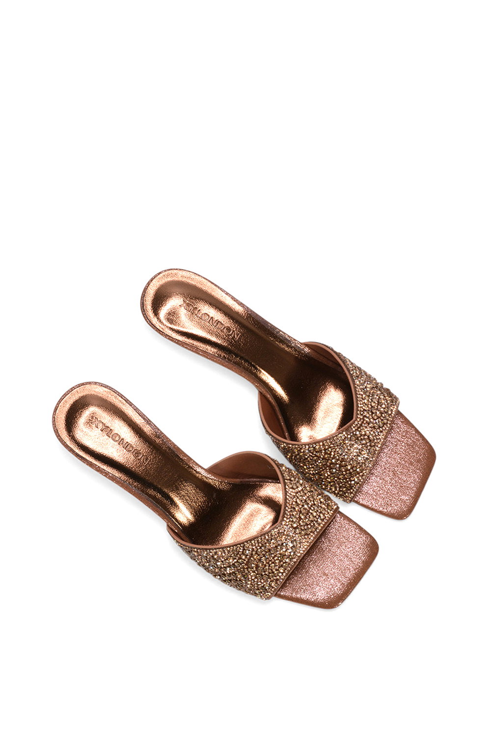 Brown XY LONDON Brown 'Ottilie' Sparkly Crystal Kitten Heeled Sandal Mules, Image 6 of 6