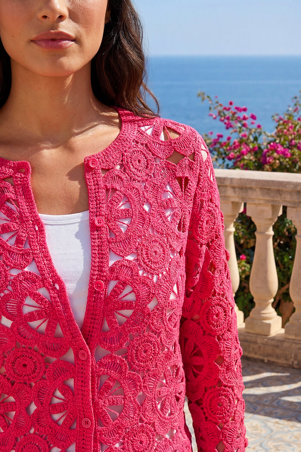 Cerise Crochet Knit Cardigan, Image 5 of 4