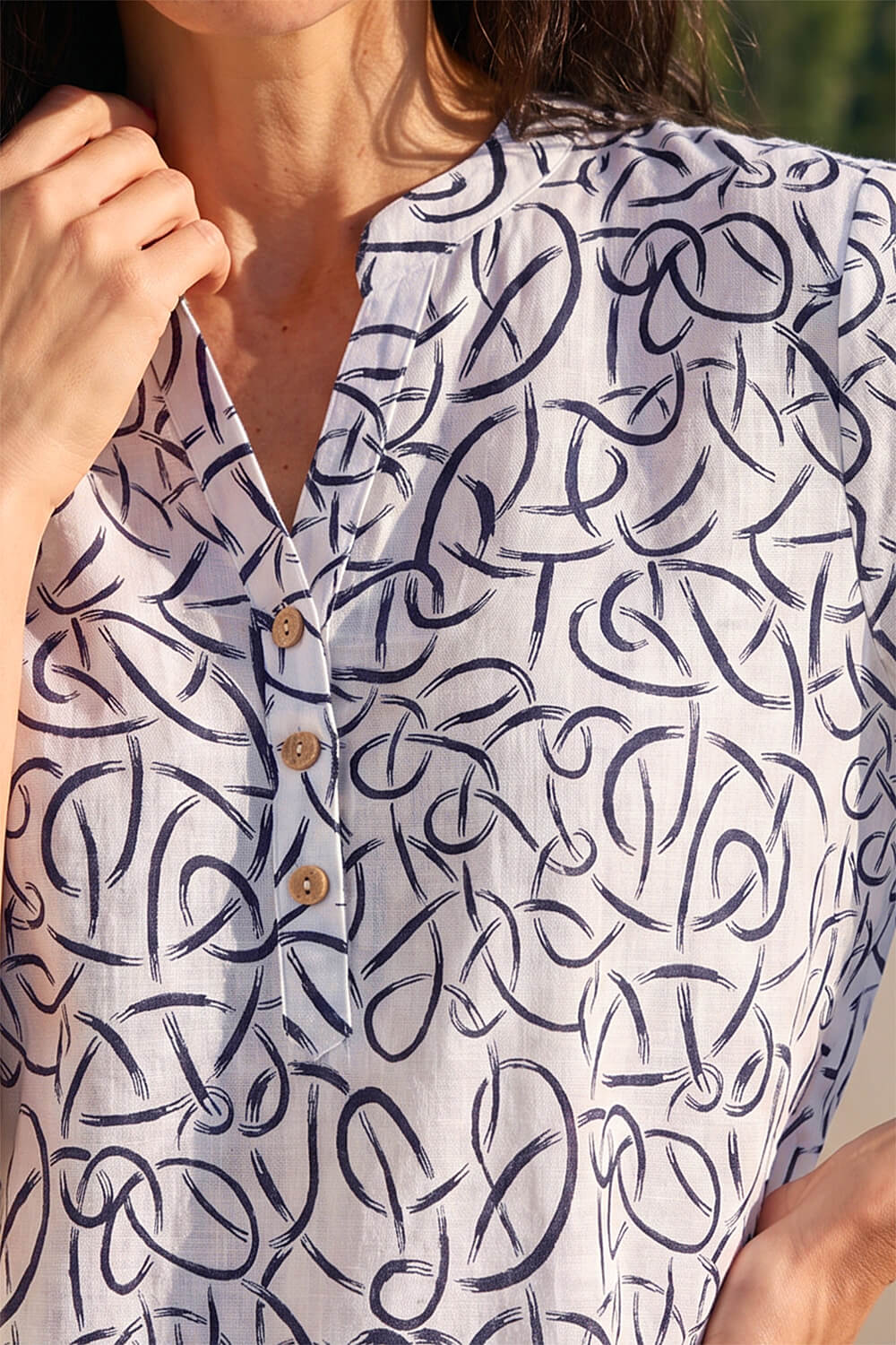 Navy Classic Swirl Button Top, Image 4 of 3