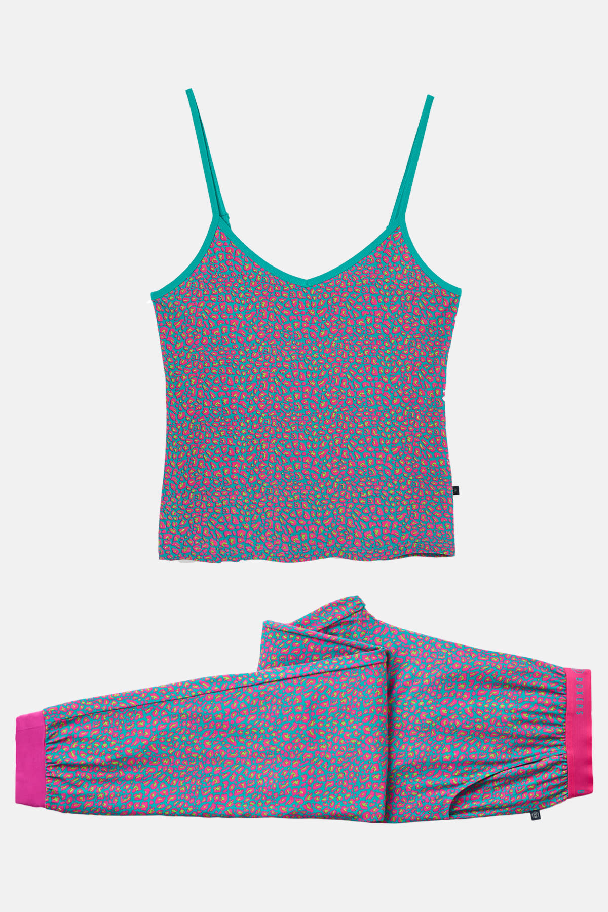 Teal British Boxers Teal "Spectra Leopard" Bamboo Camisole Pyjama Set, Image 4 of 6