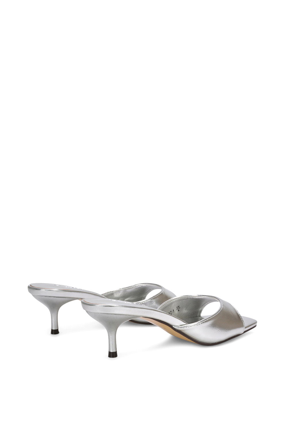 Silver XY LONDON Silver 'Jane' Square Toe Kitten Heel Slip On Heeled Sandal Mules, Image 4 of 6