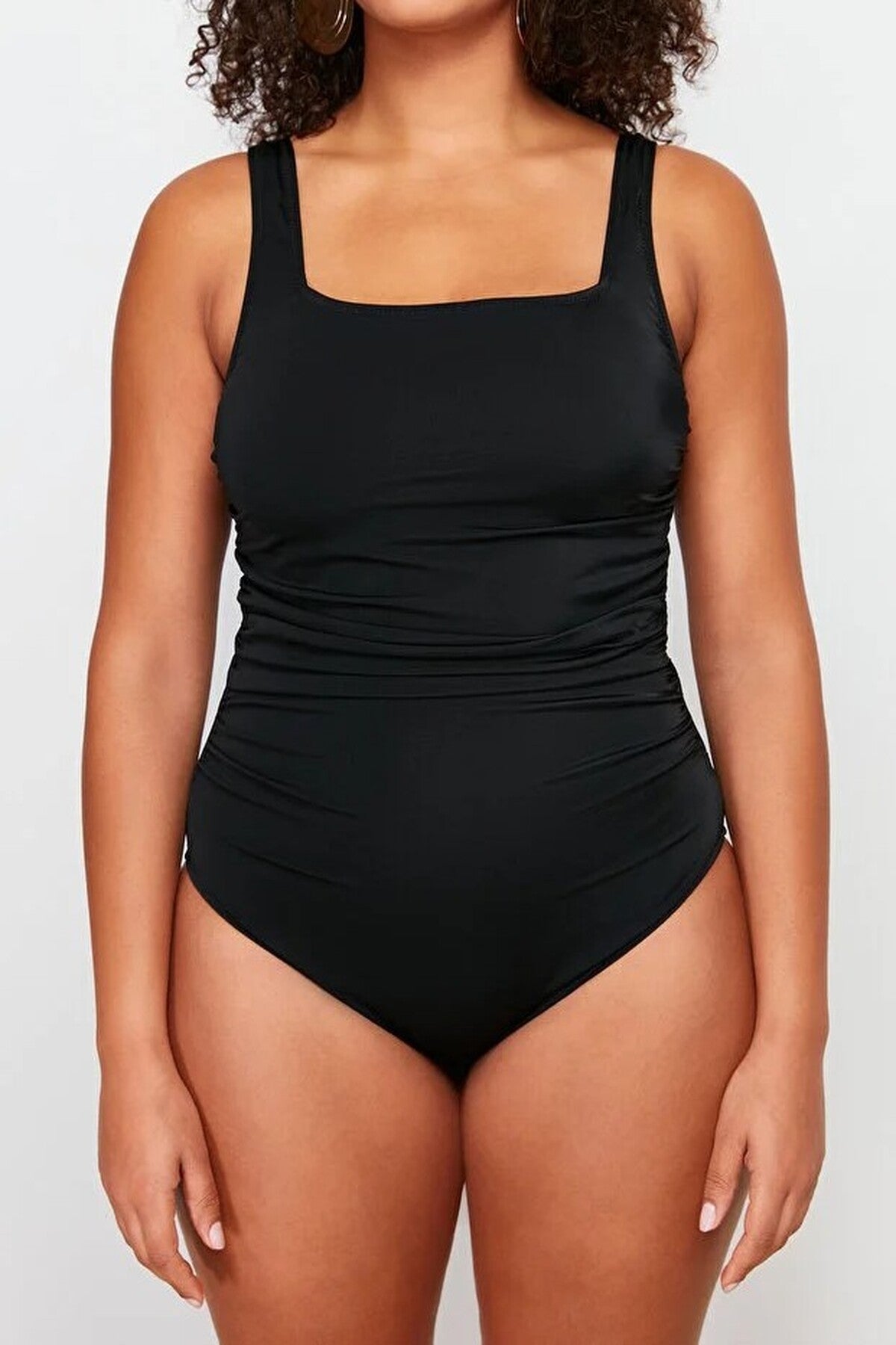 Black Square Neck Shaping Classic Swimsuit, Image 2 of 4