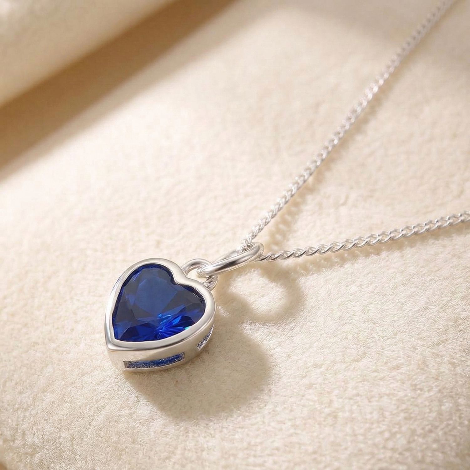Blue Mini Heart Sapphire September Birthstone Necklace