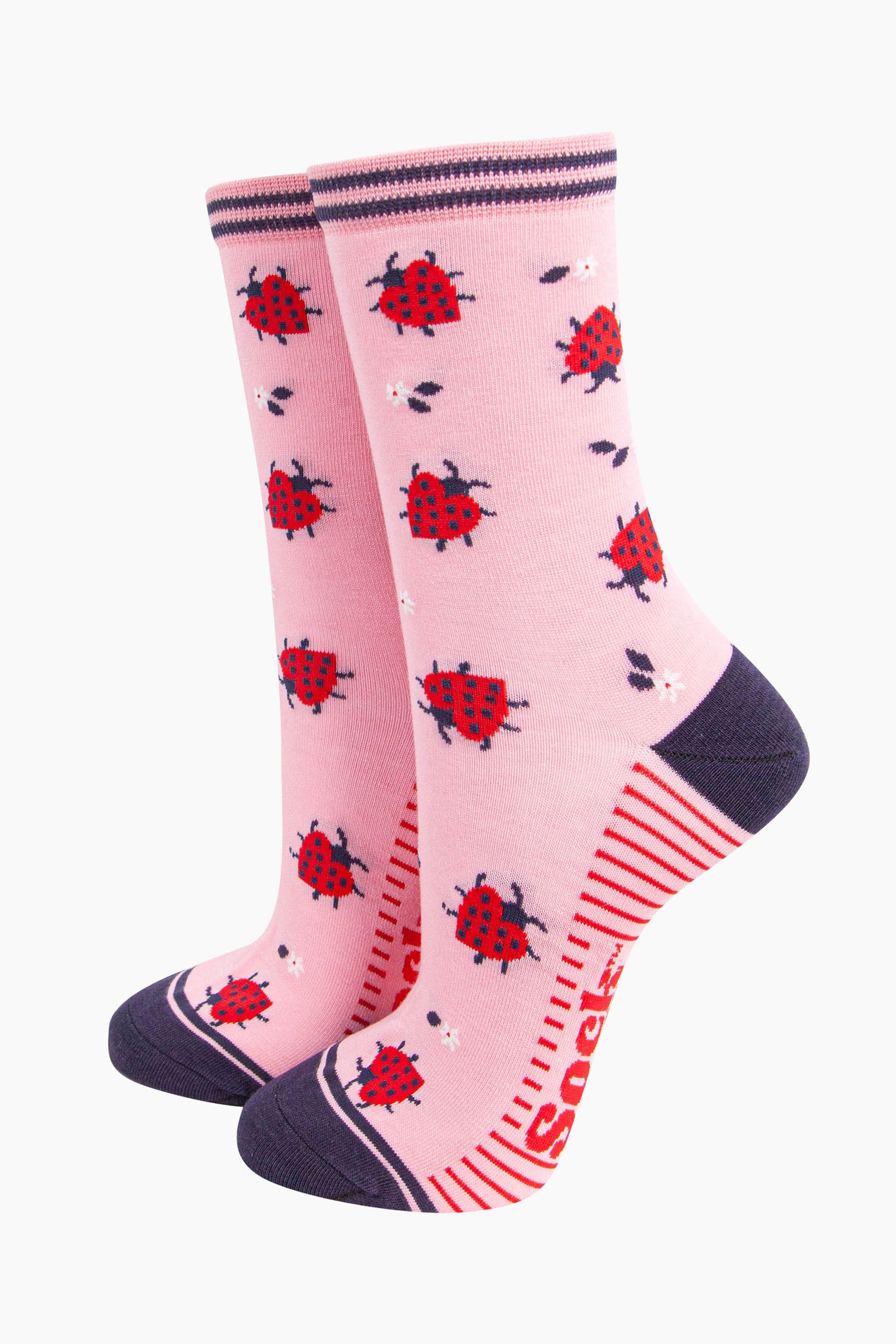 Pink Red Ladybird Bamboo Socks - Pink
