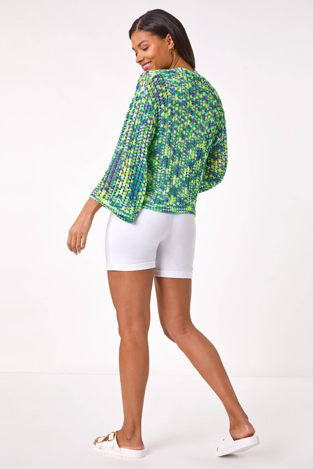 Denim Blue Spacedye Knit Cardigan, Image 4 of 5