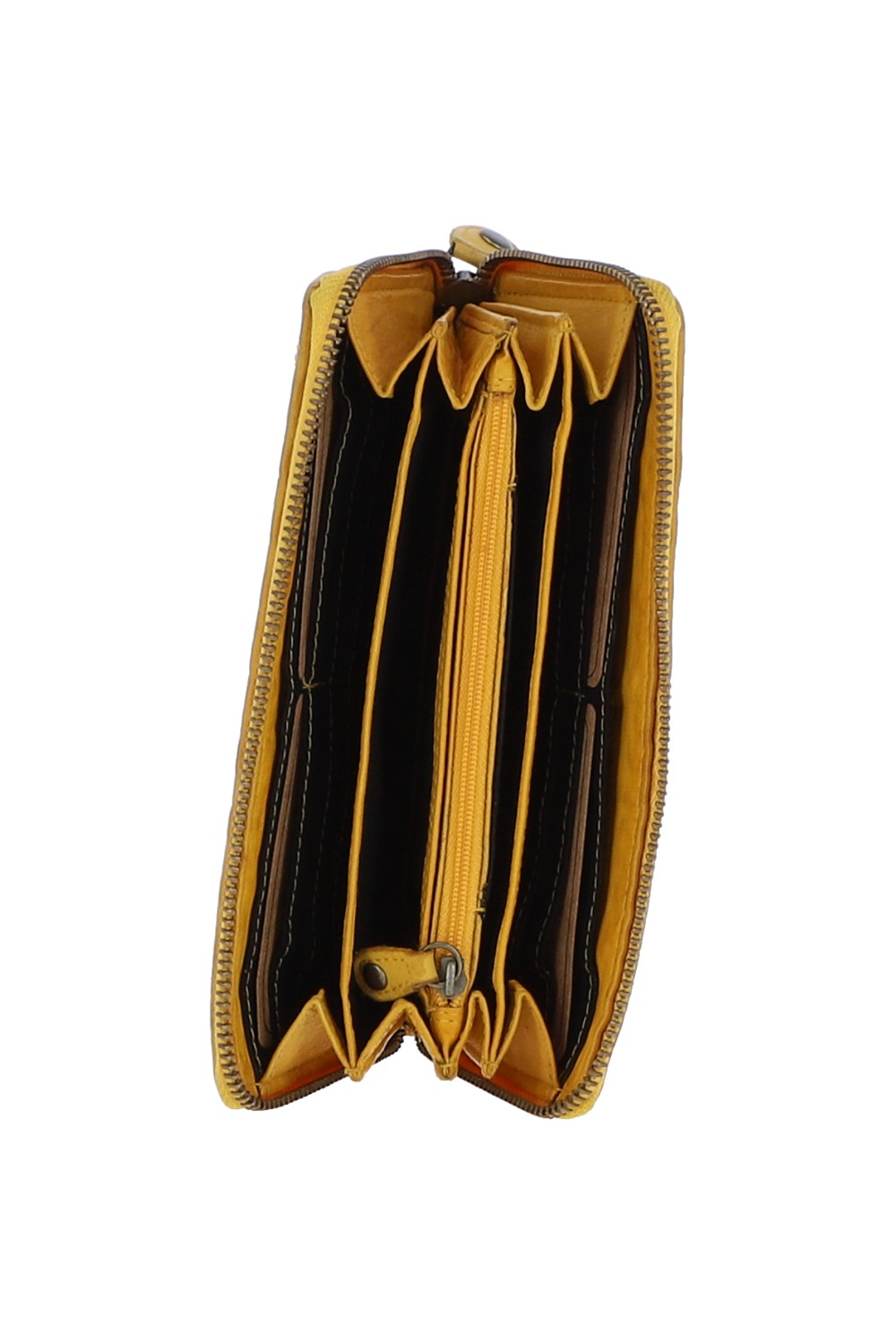 Yellow Vintage Woven Leather Zip Around Large 10 Card Coin Note Purse, Image 2 of 4