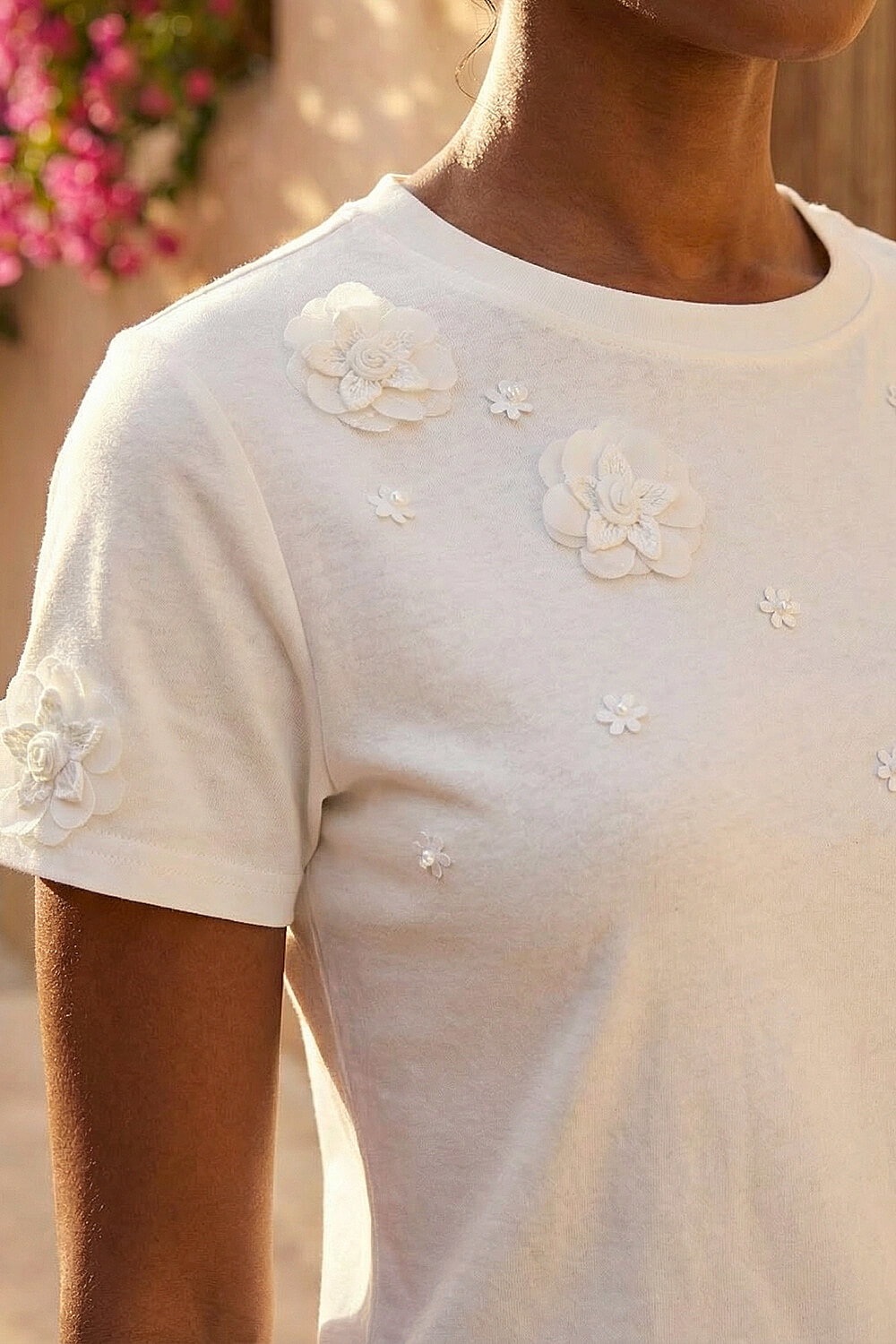 White Floral Applique T-shirt, Image 5 of 4
