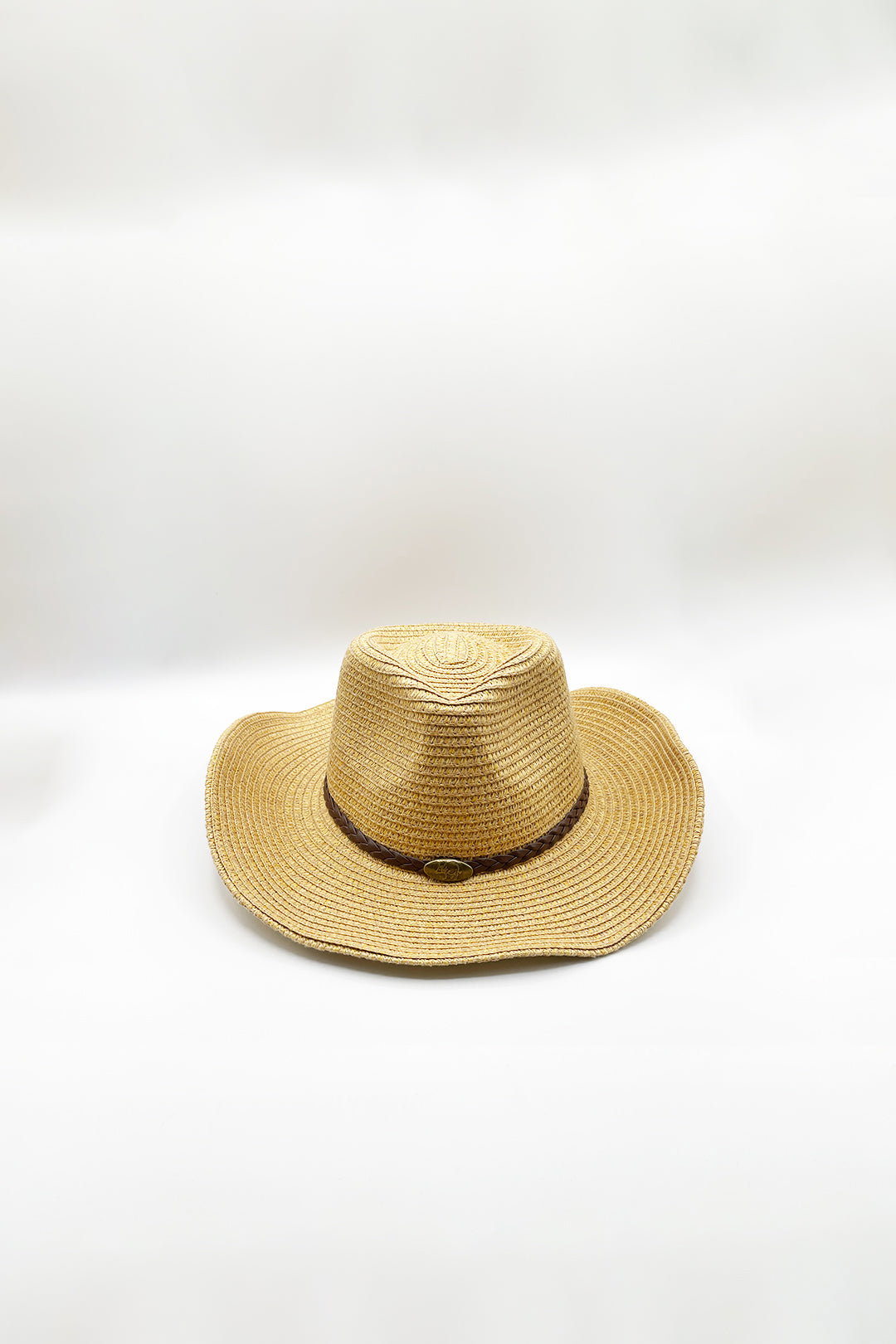 Beige Wide Brim Straw Sun Hat with Chin Strap, Image 2 of 4