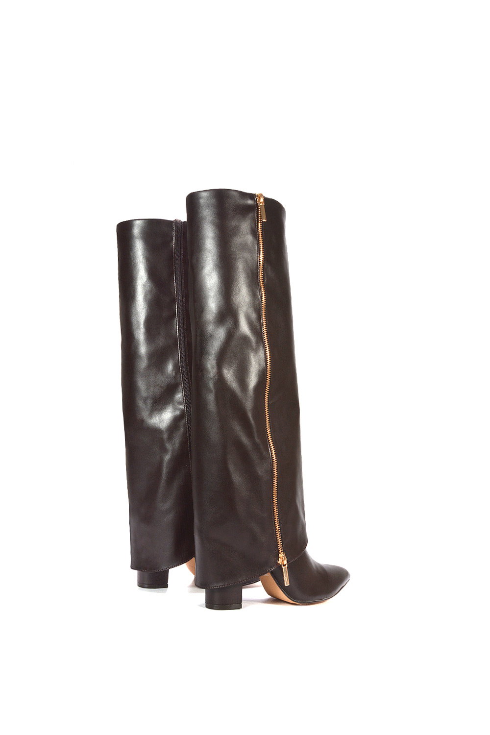 Brown XY LONDON Brown 'Allie' Knee High Boots Fold Over Point Toe Deco Zip, Image 6 of 6