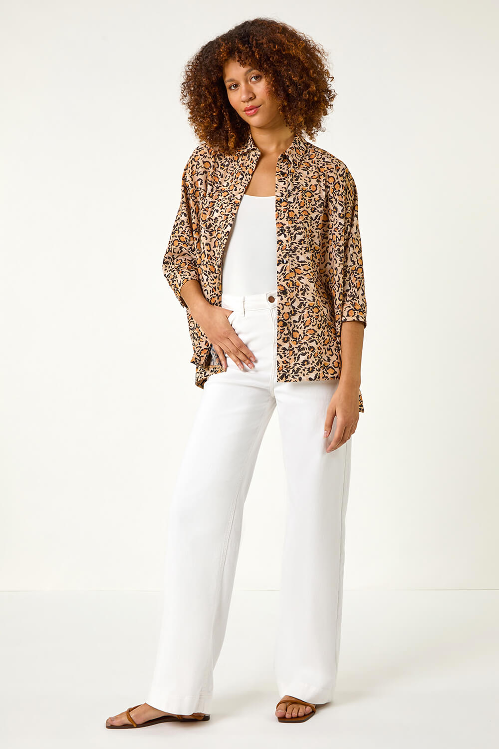 White Cotton Blend Wide Leg Stretch Jeans, Image 1 of 7