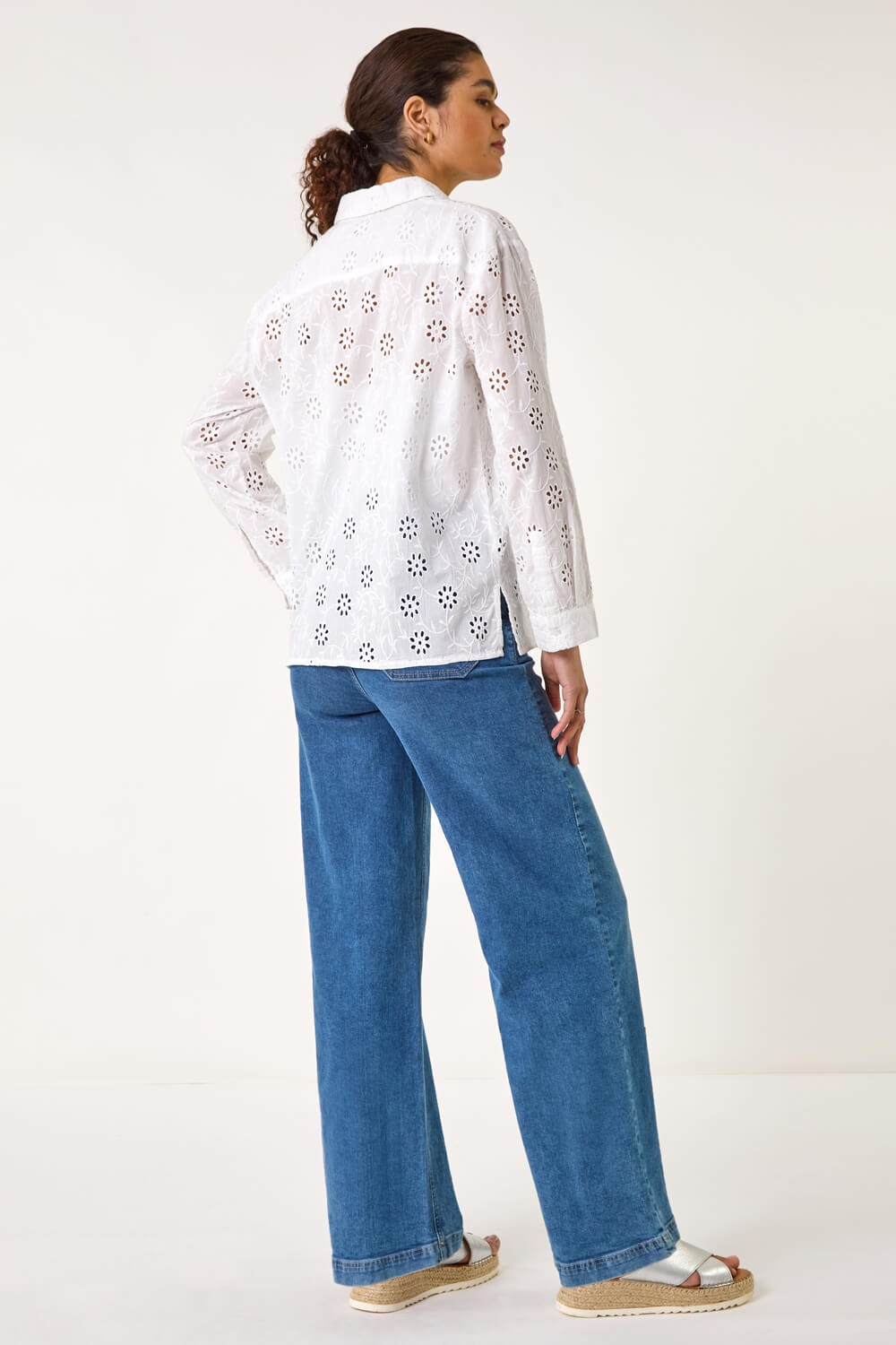 Ivory Floral Broderie Collar Cotton Shirt , Image 4 of 7