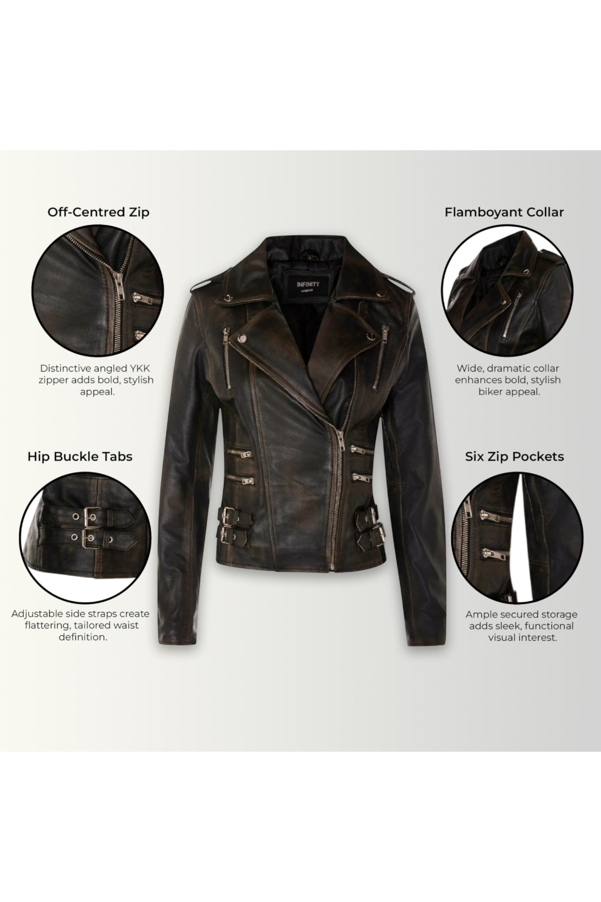 Tortoishell Leather Brando Biker Jacket-Loddon, Image 3 of 6