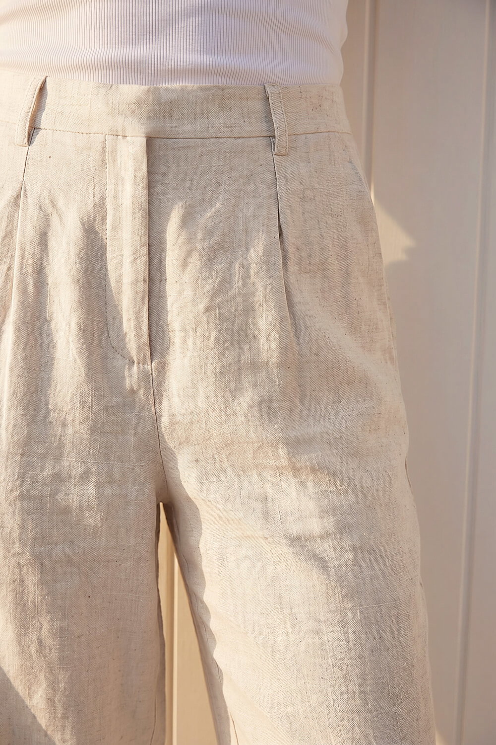 Natural  Linen Blend Wide Leg Trousers, Image 5 of 4