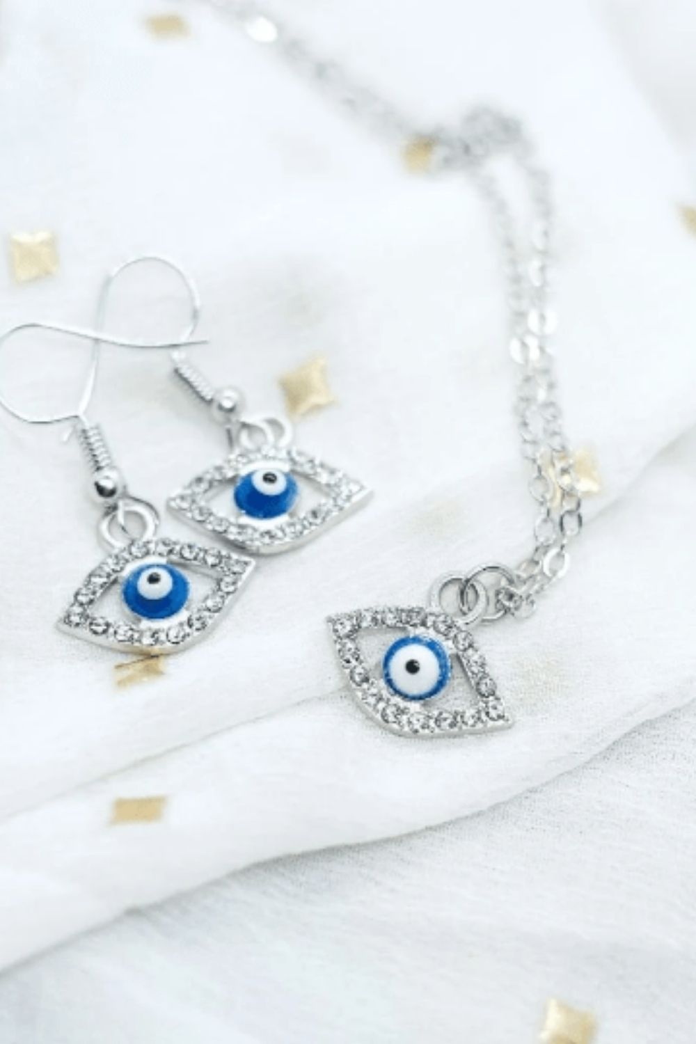 Gold Evil Eye Zircon Drop Earrings, Image 3 of 3