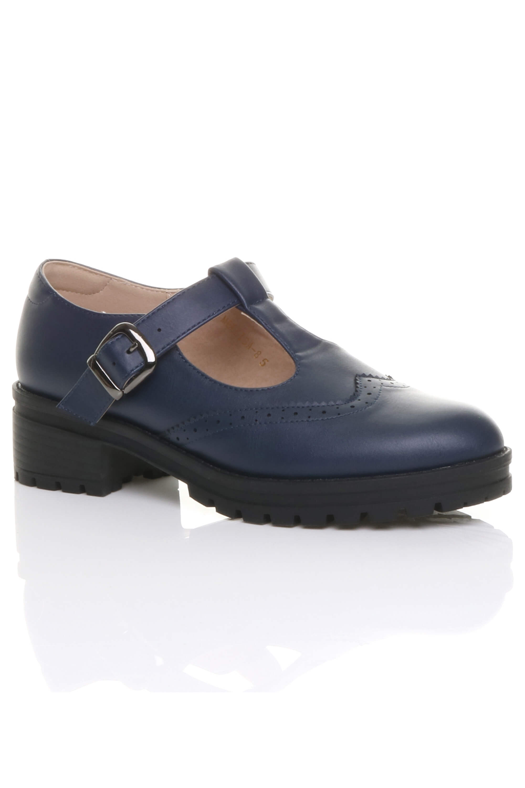 Black Mid Heel Chunky Brogues Buckled T-Bar Mary Janes