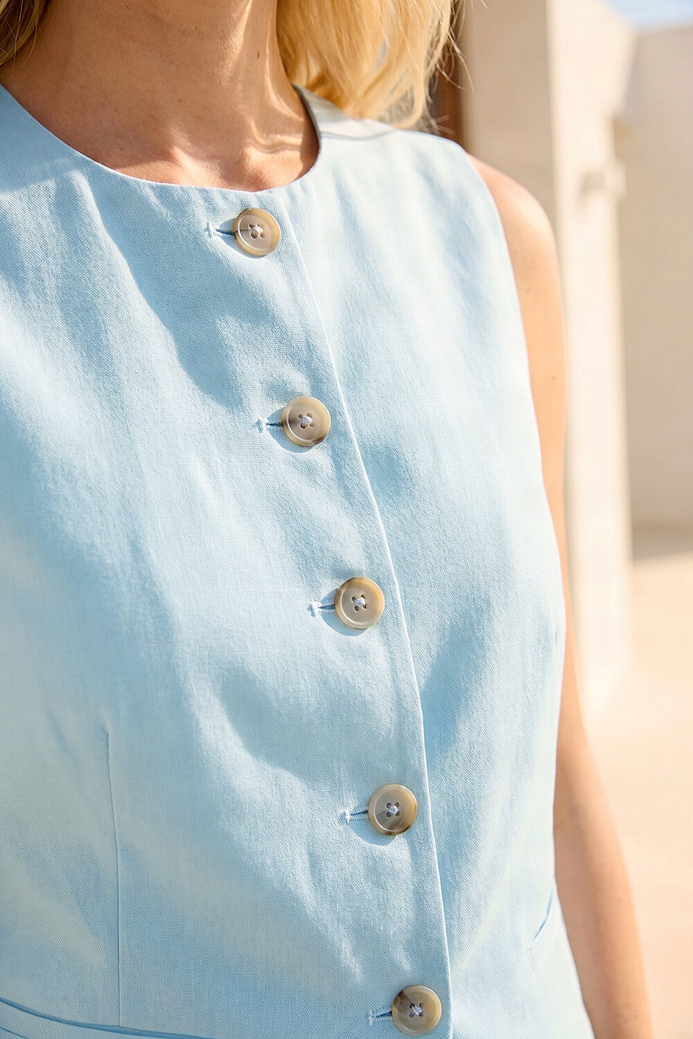 Light Blue  Buttoned Waistcoat, Image 5 of 4
