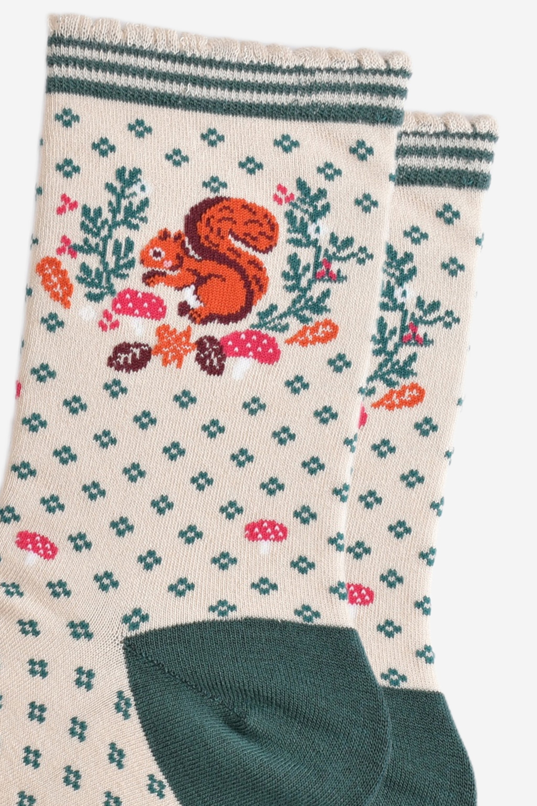 Green Squirrel Floral Wreath Bamboo Socks, Image 3 of 5