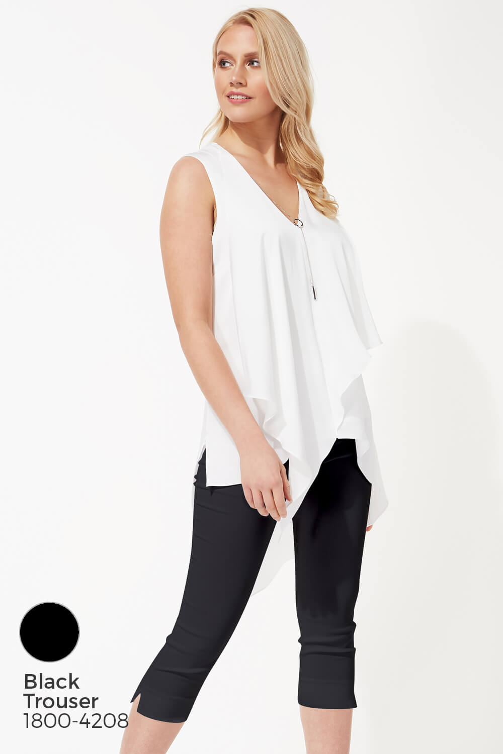 Ivory  Sleeveless Asymmetric Necklace Trim Top , Image 9 of 8