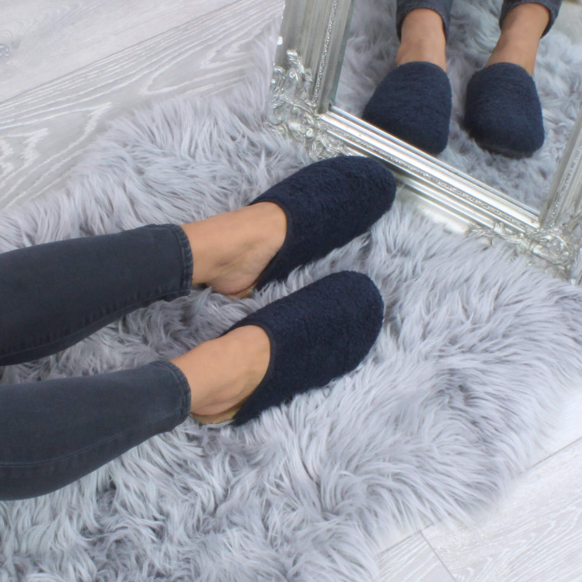 Navy Blue AJVANI Navy Blue Footbed Mules Slippers, Image 5 of 6