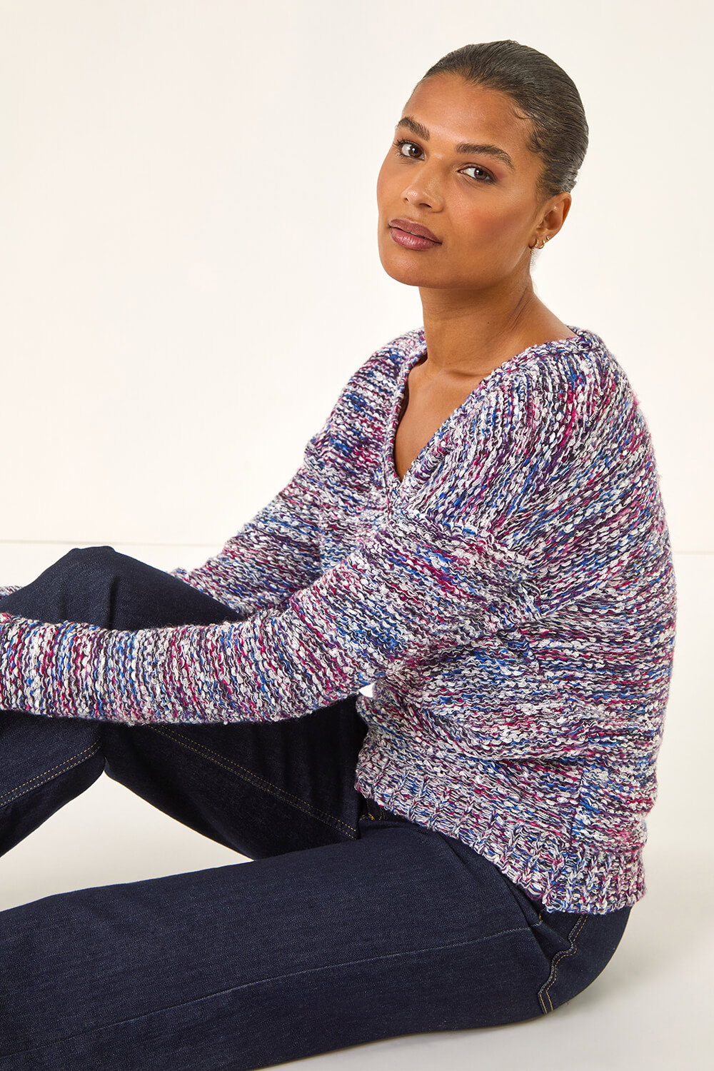 Blue Tape Yarn V-Neck Knit Jumper , Image 1 of 5