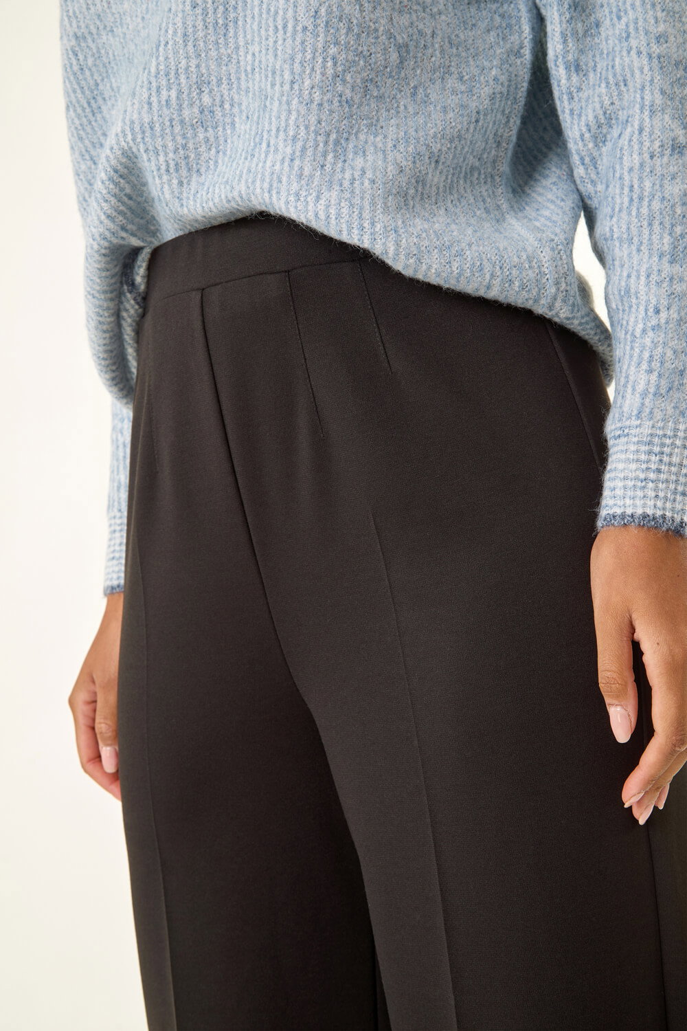Black Wide Leg Ponte Stretch Trouser, Image 6 of 5