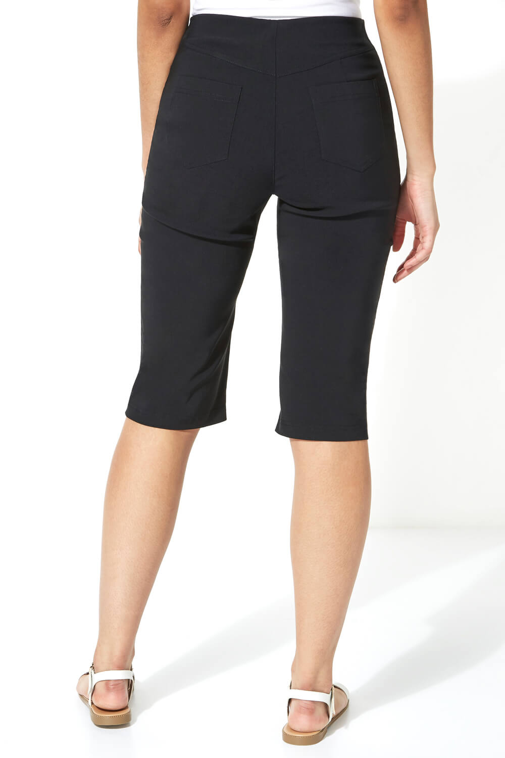 Black Knee Length Stretch Shorts, Image 3 of 4