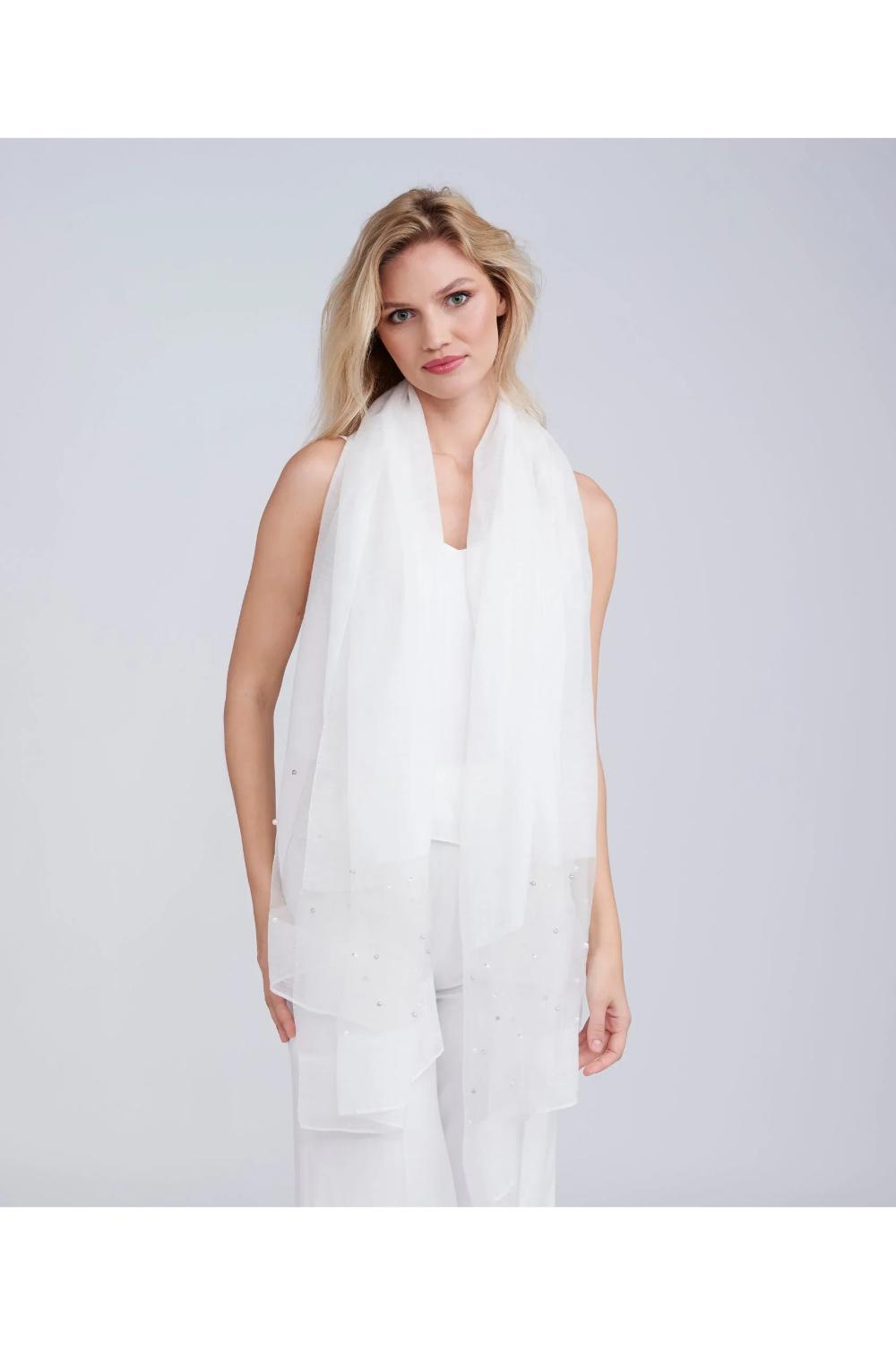 Cristine - Pearl Embellished Occasion Scarf - White, Image 1 of 2