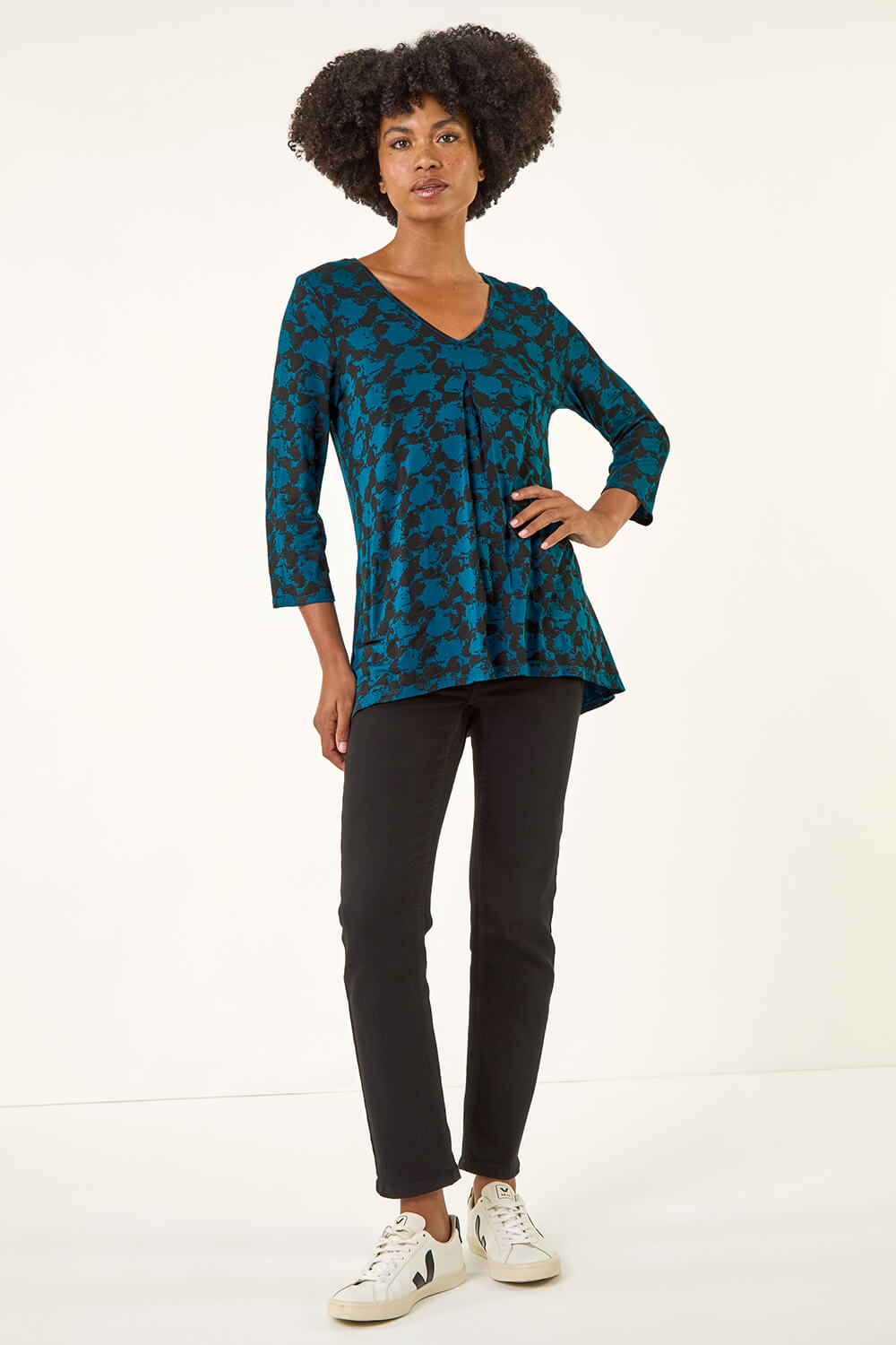 Blue Printed Pleat Front Top, Image 3 of 5