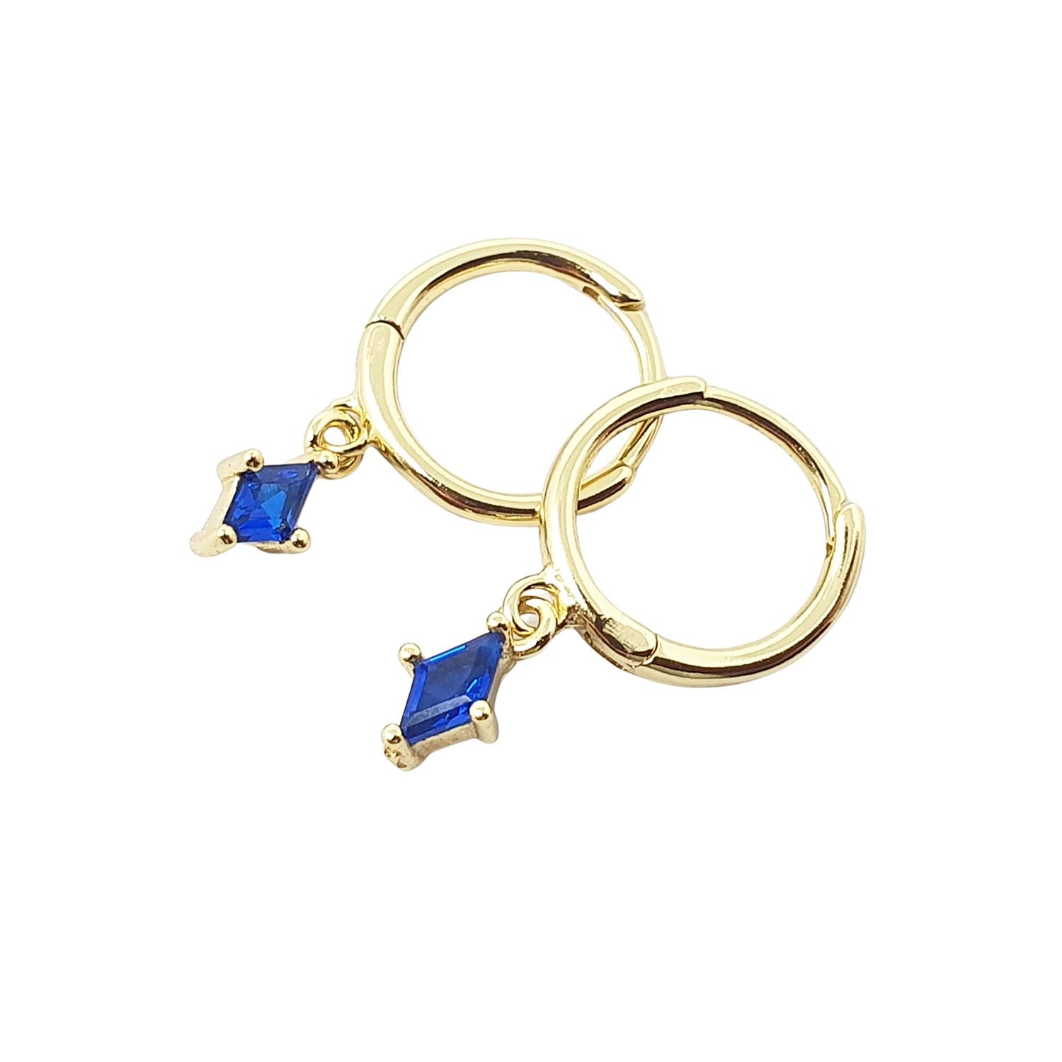 Blue Sapphire September Birthstone Delicate Dangle Hoops