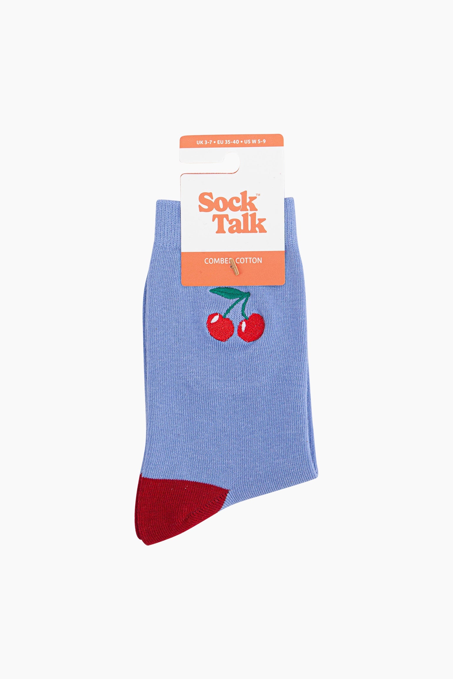 Blue Embroidered Cherries Combed Cotton Socks, Image 4 of 4